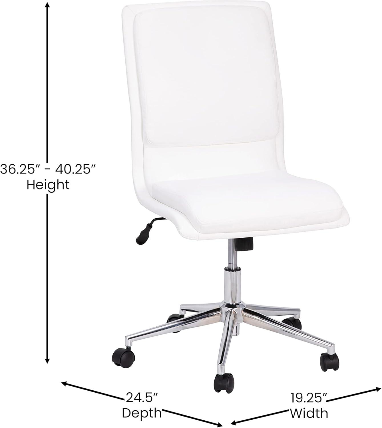 imageFlash Furniture Madigan Task Office Chair Luxurious Cognac LeatherSoft Upholstery Padded MidBack and Seat Height Adjustable Chrome Base ArmlessWhite