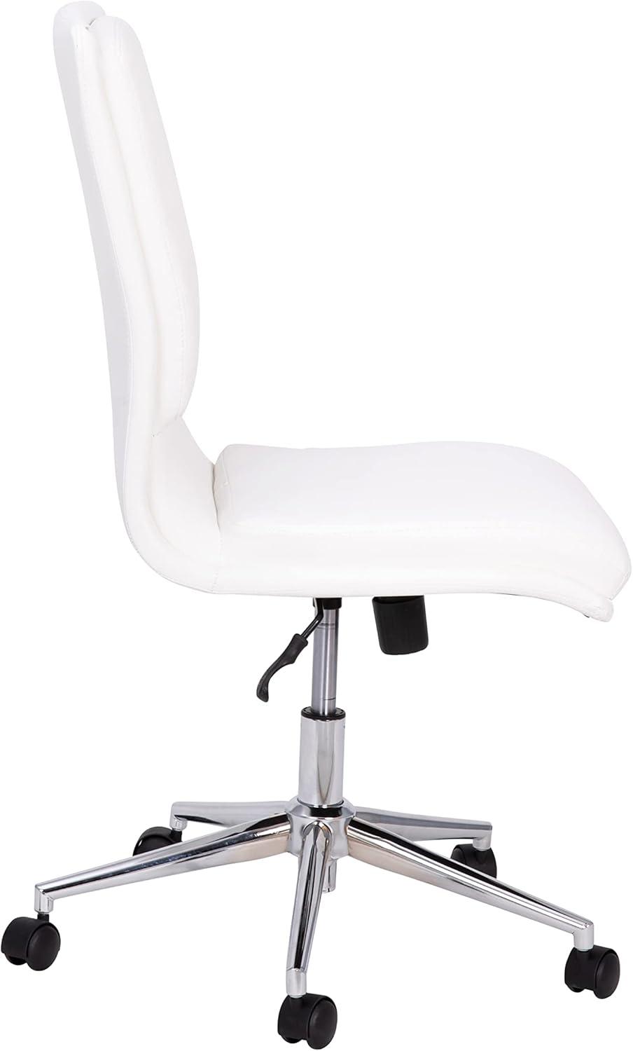 imageFlash Furniture Madigan Task Office Chair Luxurious Cognac LeatherSoft Upholstery Padded MidBack and Seat Height Adjustable Chrome Base ArmlessWhite