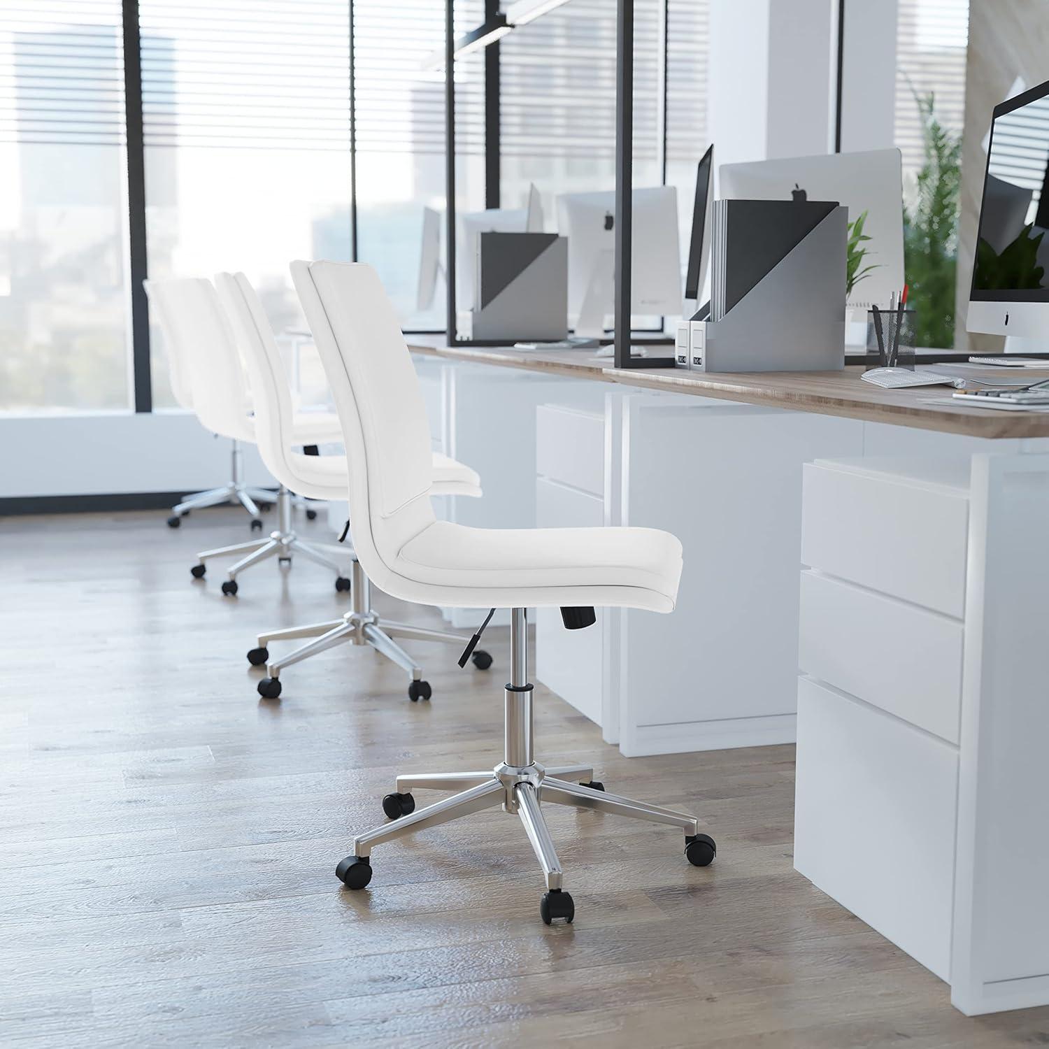 imageFlash Furniture Madigan Task Office Chair Luxurious Cognac LeatherSoft Upholstery Padded MidBack and Seat Height Adjustable Chrome Base ArmlessWhite