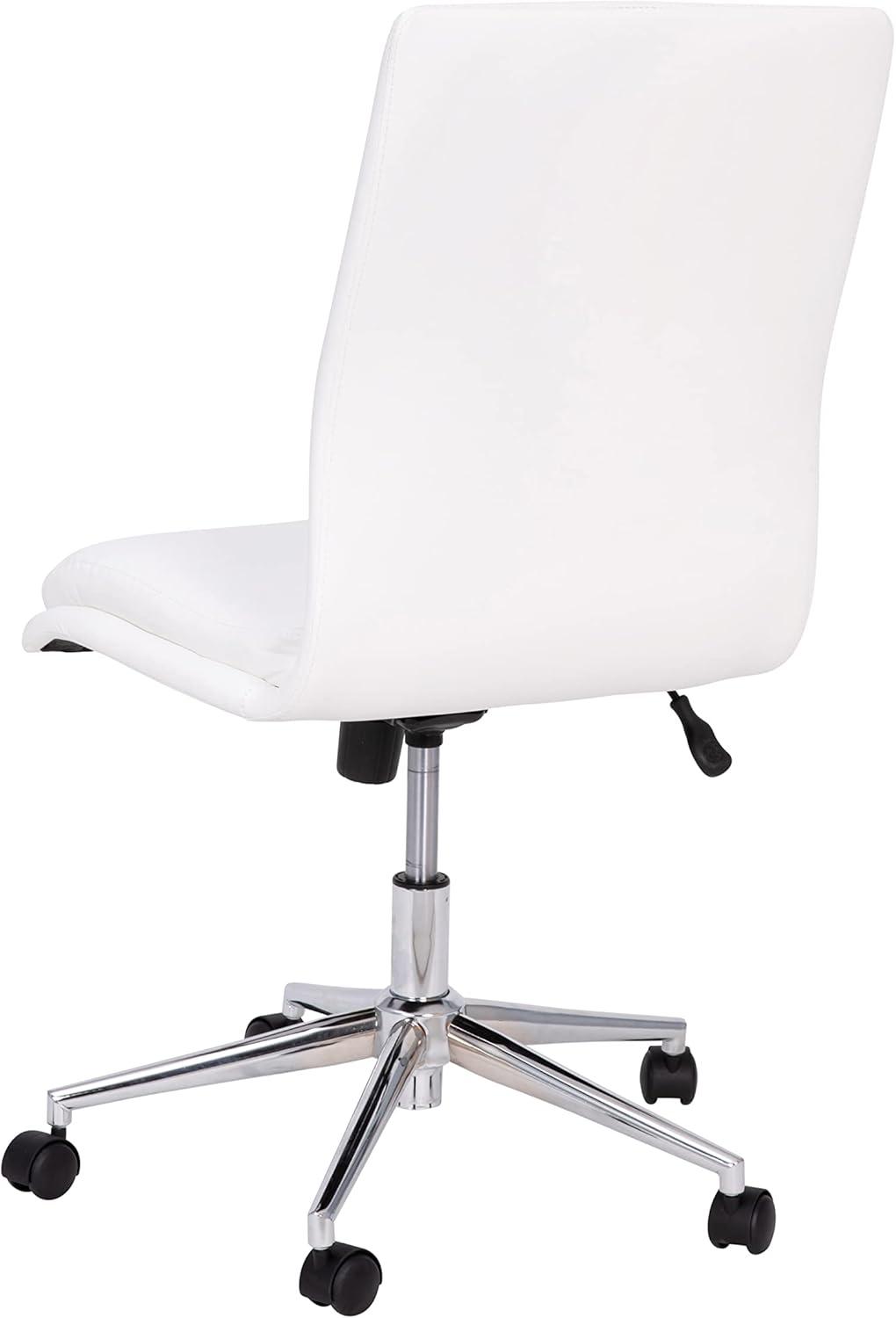 imageFlash Furniture Madigan Task Office Chair Luxurious Cognac LeatherSoft Upholstery Padded MidBack and Seat Height Adjustable Chrome Base ArmlessWhite