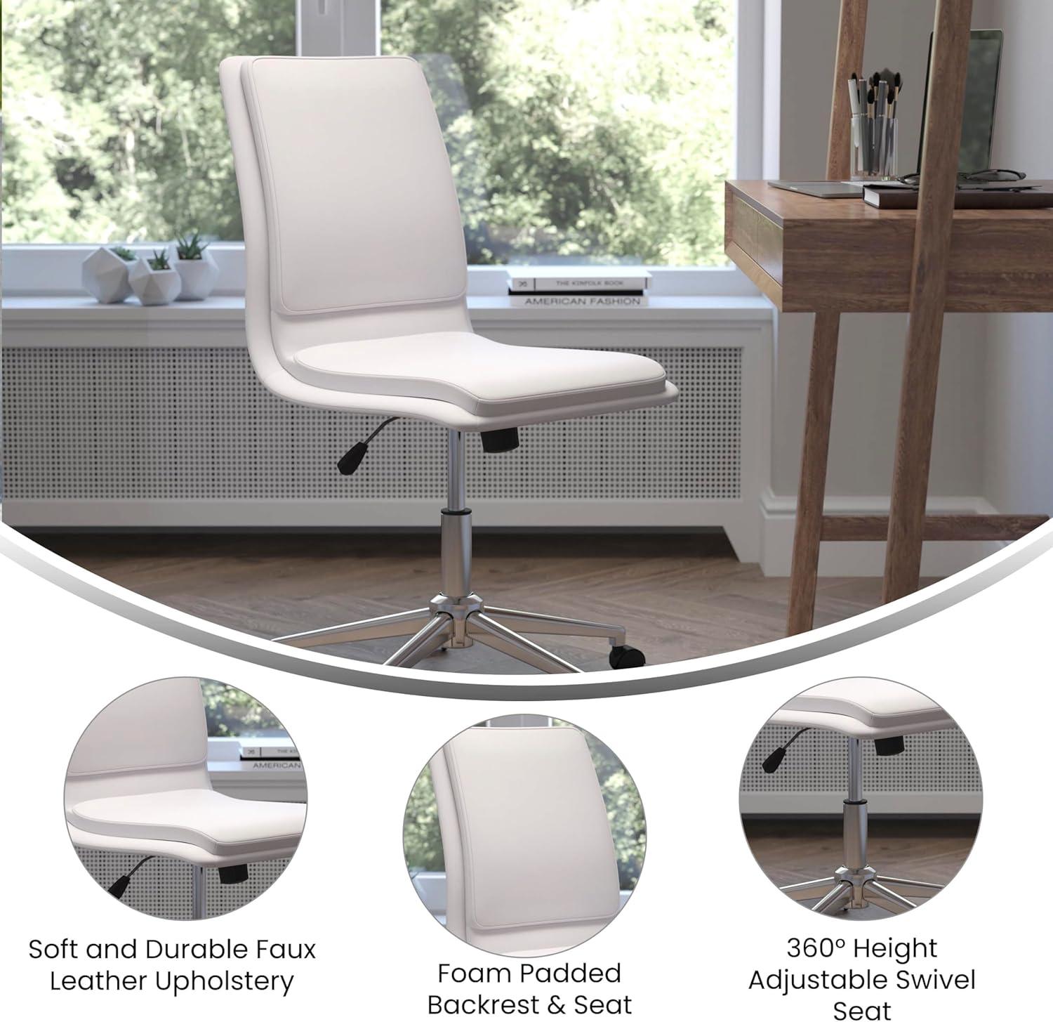 imageFlash Furniture Madigan Task Office Chair Luxurious Cognac LeatherSoft Upholstery Padded MidBack and Seat Height Adjustable Chrome Base ArmlessWhite