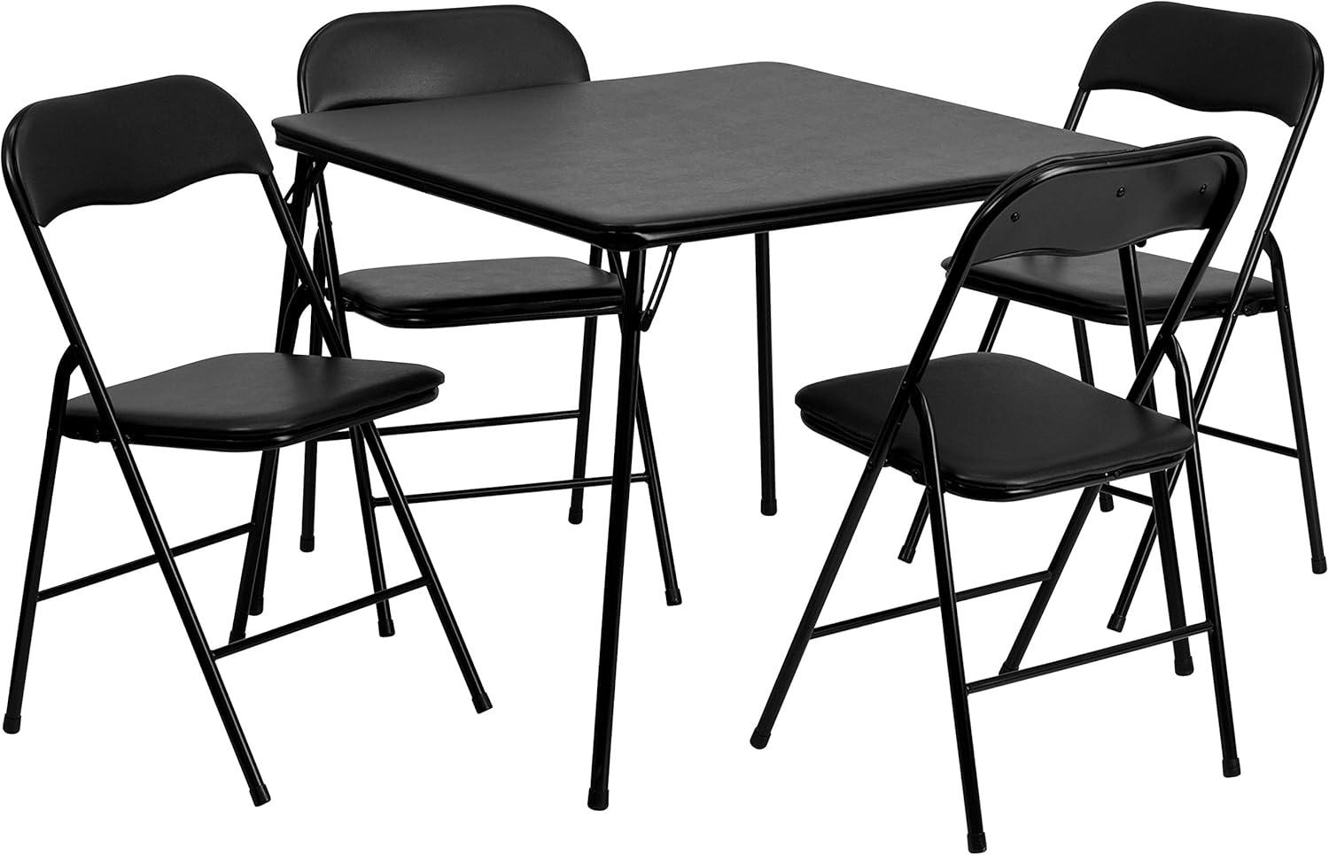 imageFlash Furniture Madison 5Piece Folding Card Table and Chairs Set Portable Event Table and Chairs Set for Indoor and Outdoor Gatherings GrayBlack