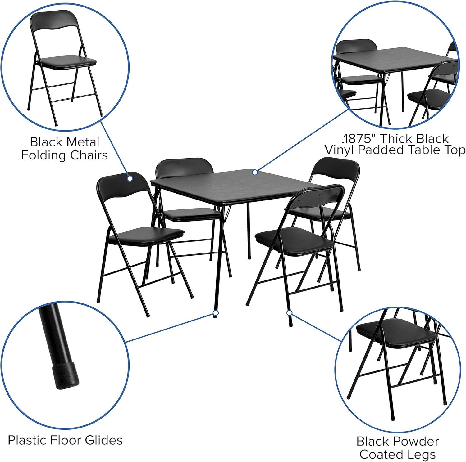 imageFlash Furniture Madison 5Piece Folding Card Table and Chairs Set Portable Event Table and Chairs Set for Indoor and Outdoor Gatherings GrayBlack