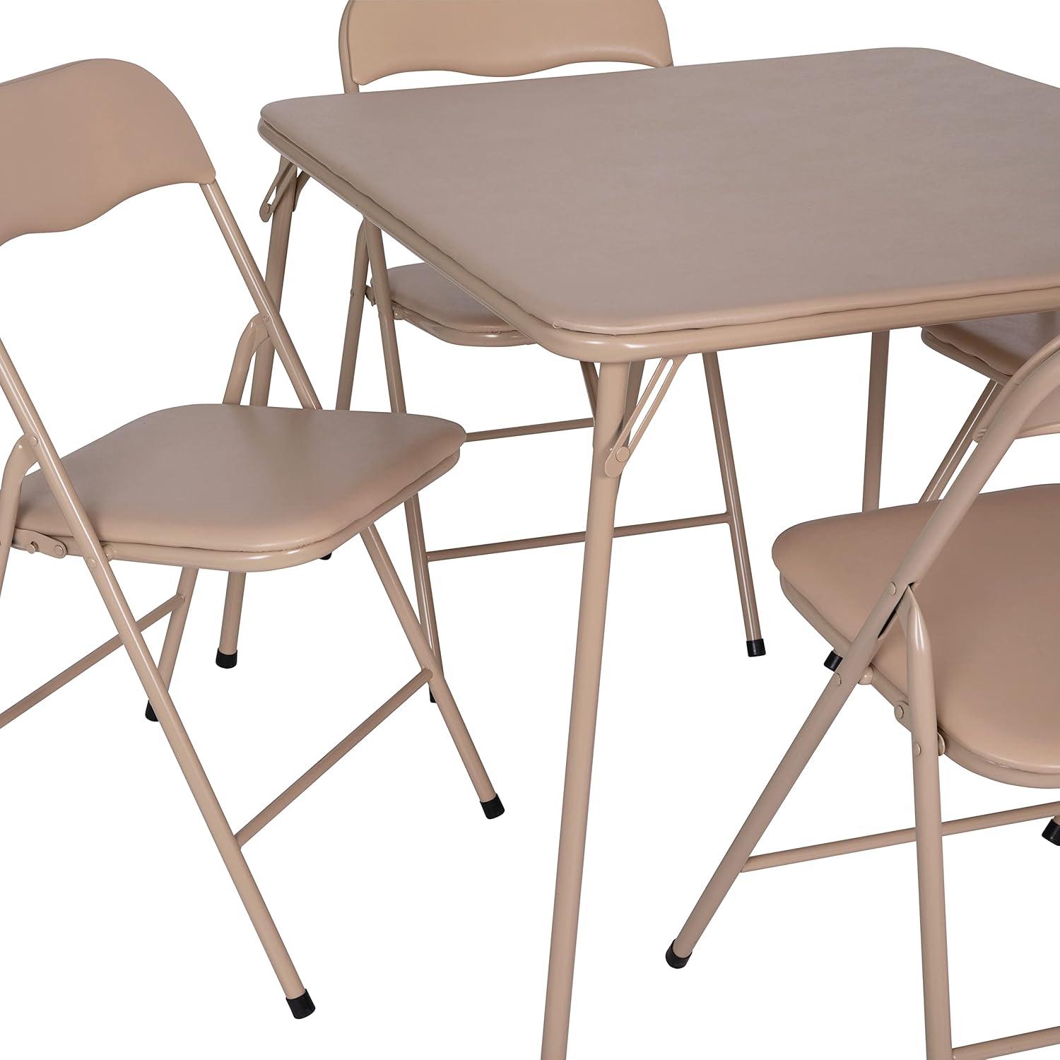 imageFlash Furniture Madison 5Piece Folding Card Table and Chairs Set Portable Event Table and Chairs Set for Indoor and Outdoor Gatherings GrayTan