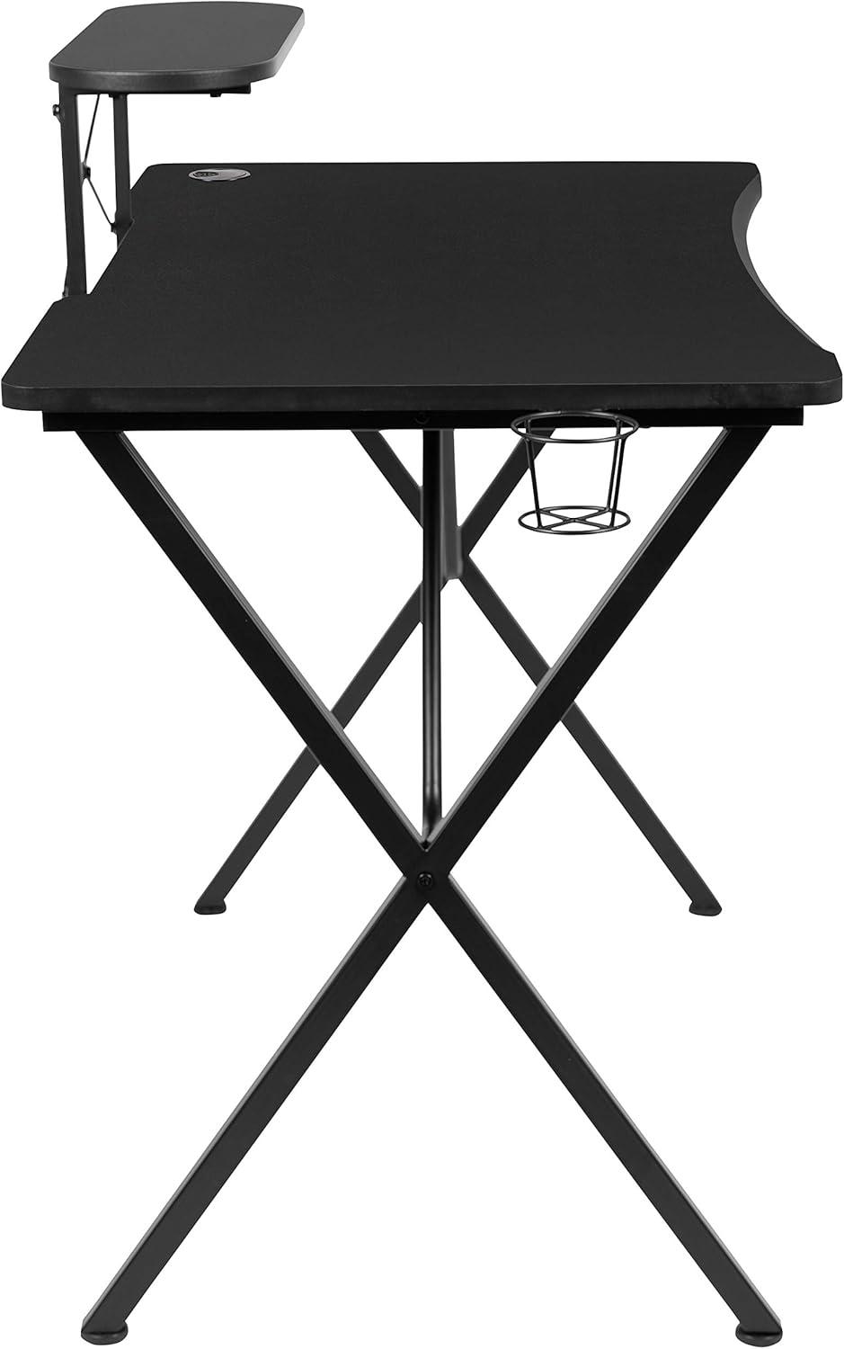 imageFlash Furniture Mallot Gaming Desk White Computer Desk 515quot Gamers Table with Cup Holder Headphone Hook and MonitorSmartphone StandBlack