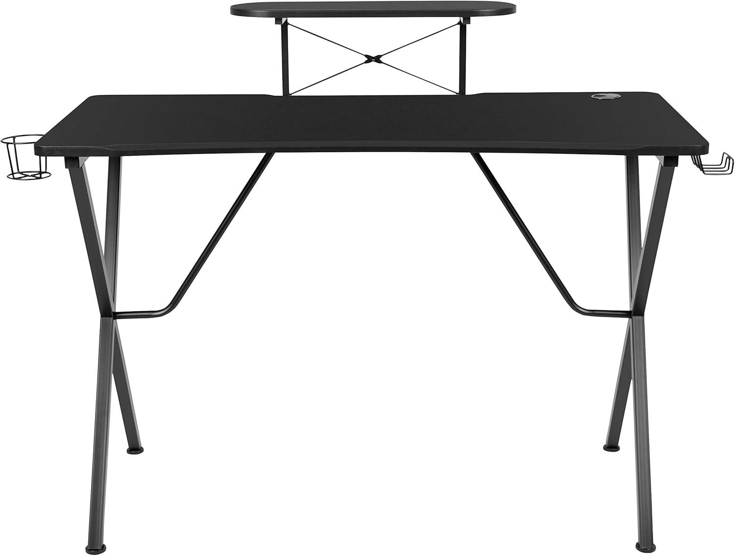 imageFlash Furniture Mallot Gaming Desk White Computer Desk 515quot Gamers Table with Cup Holder Headphone Hook and MonitorSmartphone StandBlack