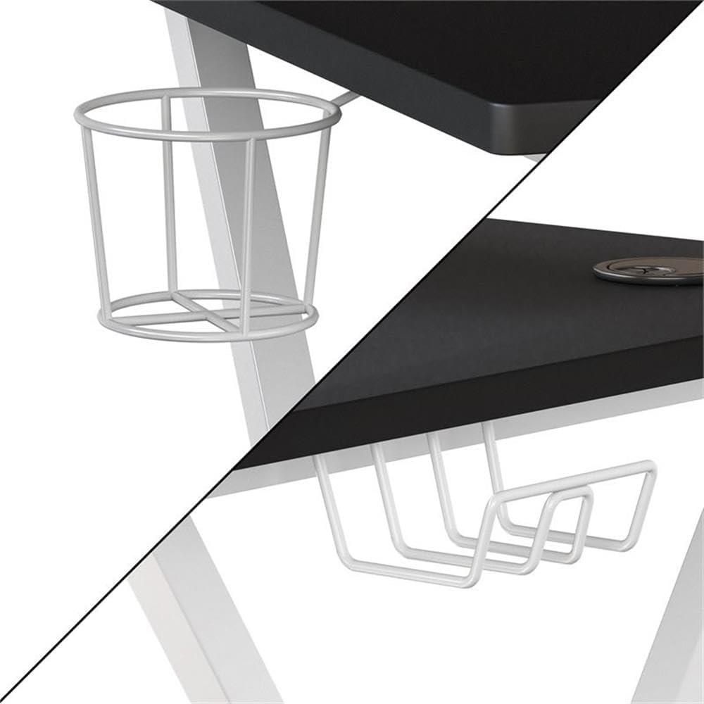 imageFlash Furniture Mallot Gaming Desk White Computer Desk 515quot Gamers Table with Cup Holder Headphone Hook and MonitorSmartphone StandBlackWhite