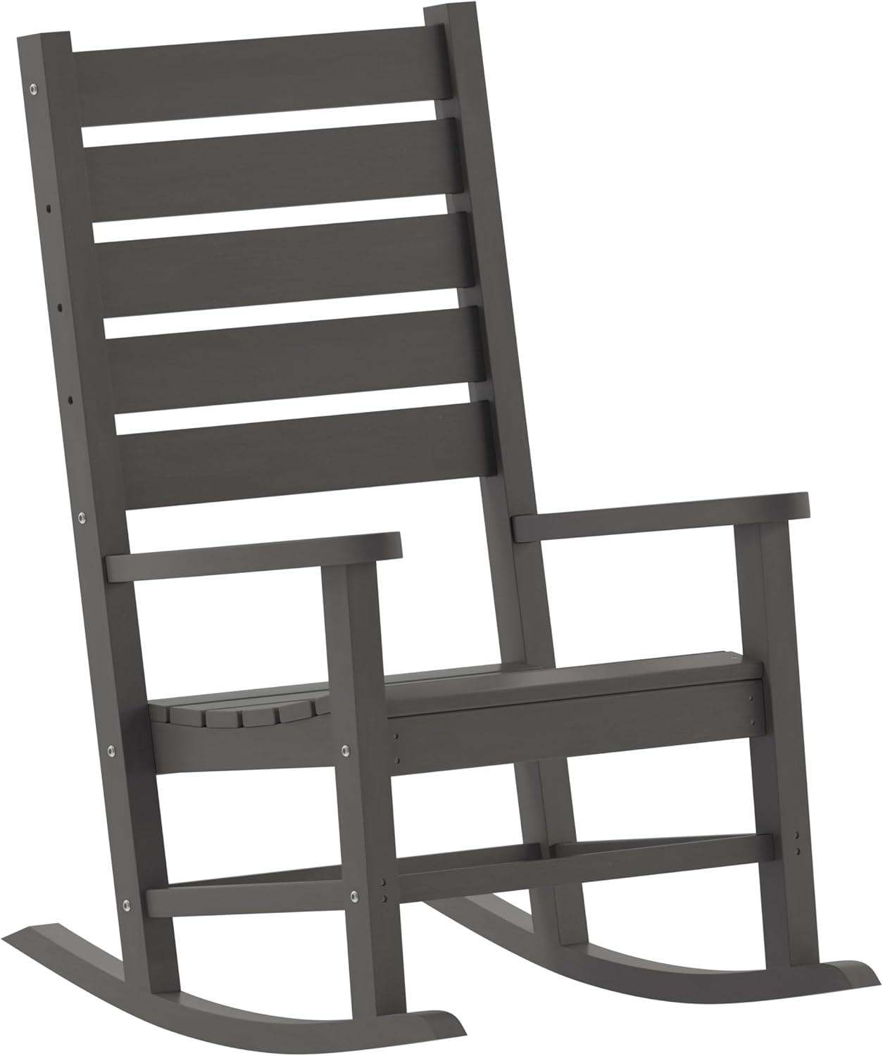 imageFlash Furniture Manchester Commercial 3Piece Rocking ChairsTable Set 2 Contemporary Rocking Chairs End Table HDPE Construction AllWeather Use BlackGrey