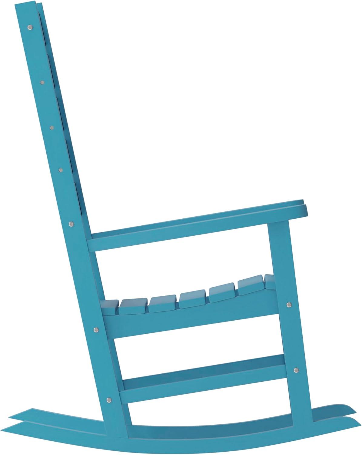 imageFlash Furniture Manchester Commercial 3Piece Rocking ChairsTable Set 2 Contemporary Rocking Chairs End Table HDPE Construction AllWeather Use Blue