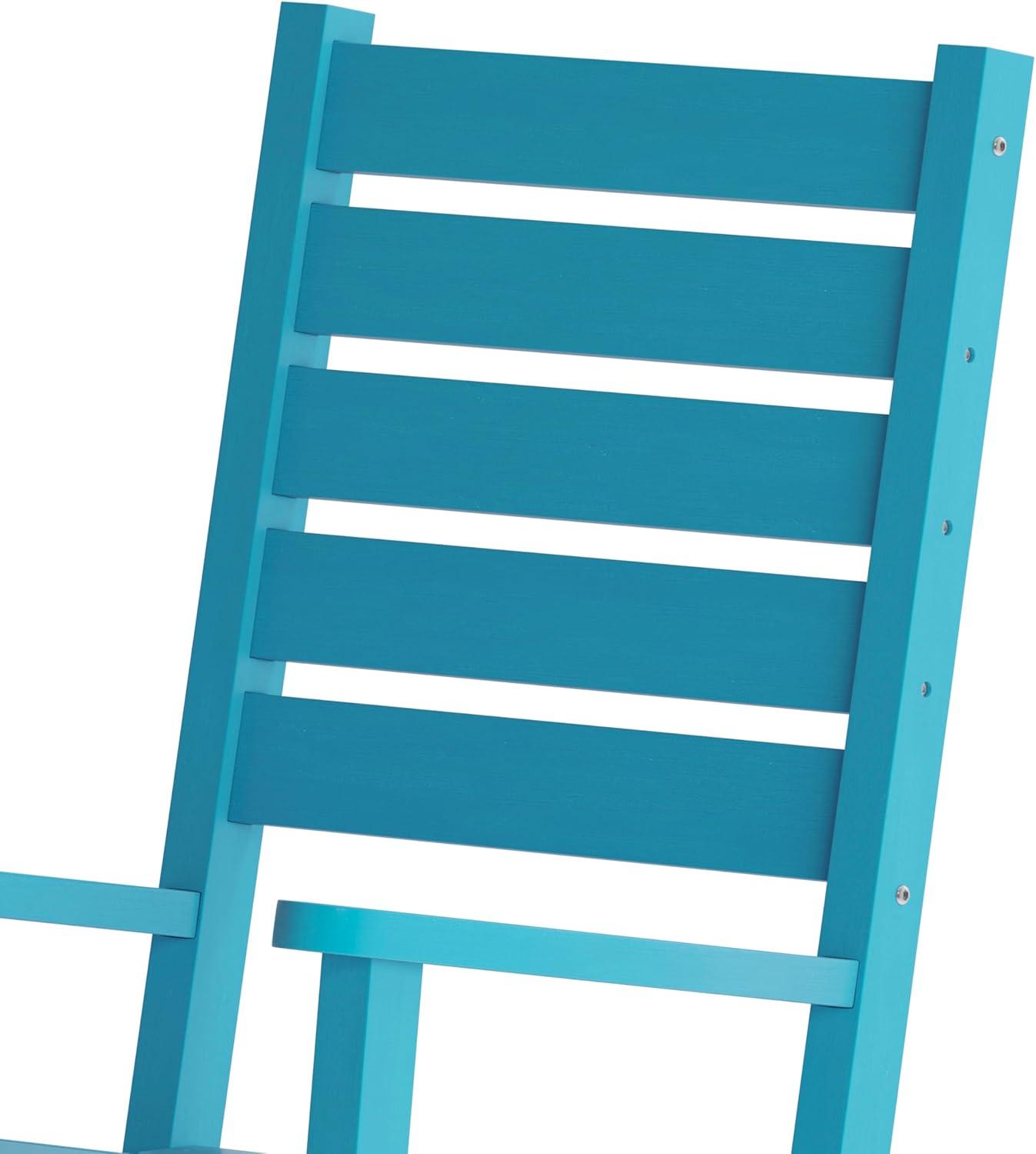 imageFlash Furniture Manchester Commercial 3Piece Rocking ChairsTable Set 2 Contemporary Rocking Chairs End Table HDPE Construction AllWeather Use Blue