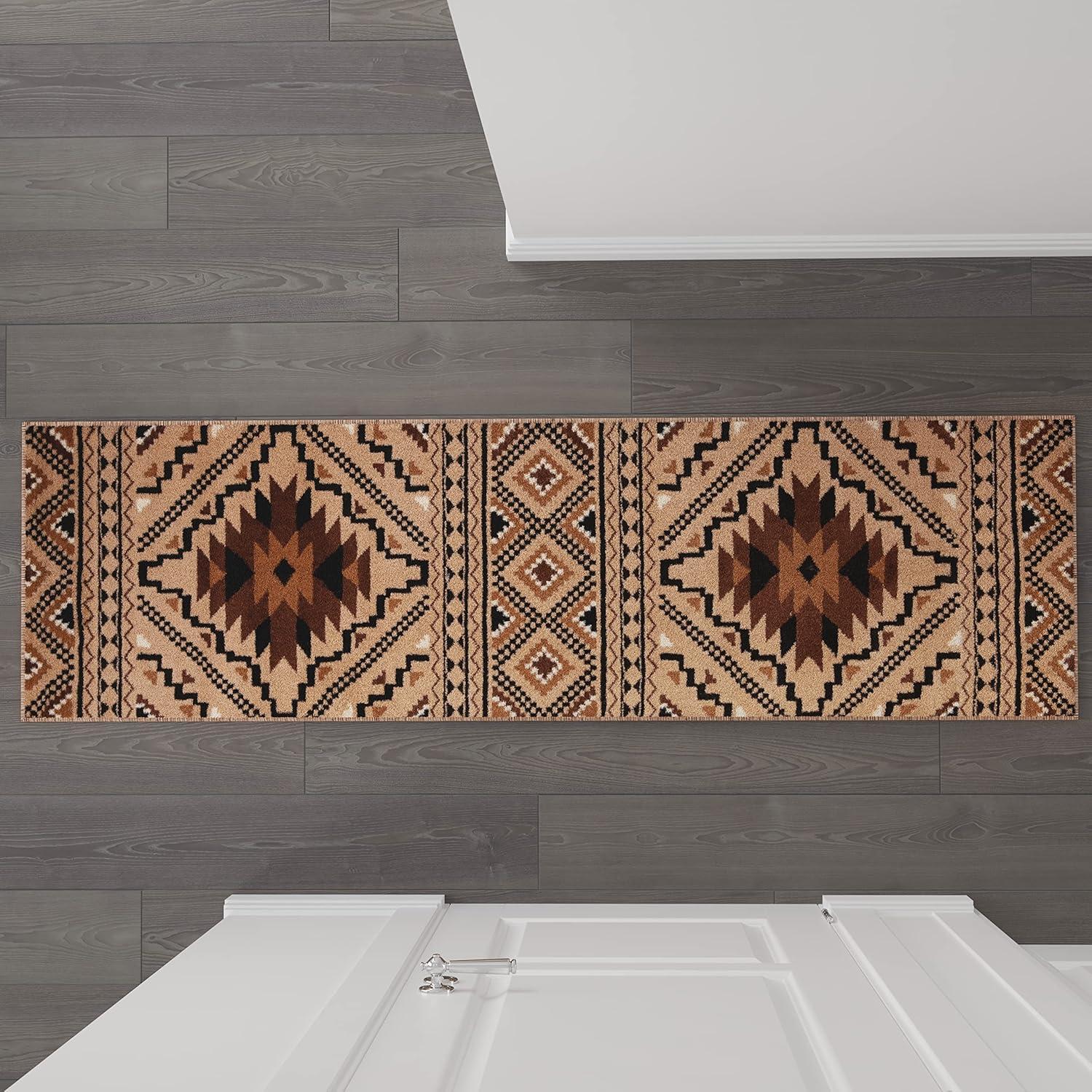 imageFlash Furniture Marana Collection Southwestern Style Area Rug Brown Olefin Accent Rug 5 x 7 Cotton Backing Entryway Living Room BedroomBrown