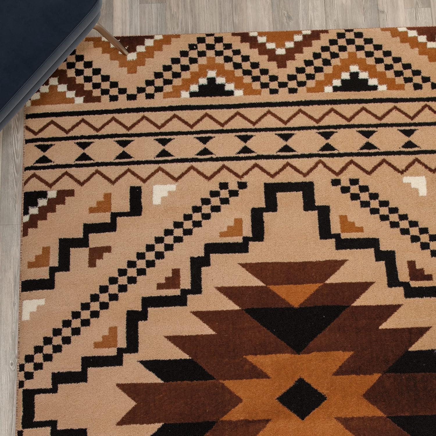 imageFlash Furniture Marana Collection Southwestern Style Area Rug Brown Olefin Accent Rug 5 x 7 Cotton Backing Entryway Living Room BedroomBrown