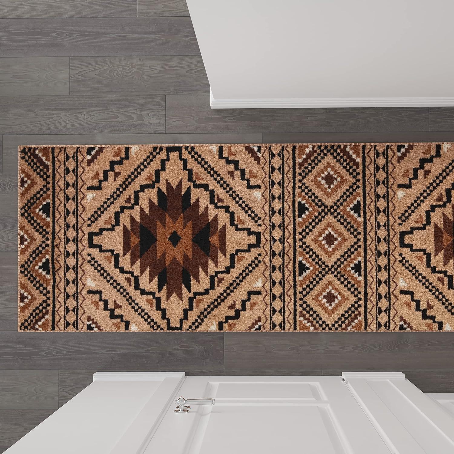 imageFlash Furniture Marana Collection Southwestern Style Area Rug Brown Olefin Accent Rug 5 x 7 Cotton Backing Entryway Living Room BedroomBrown