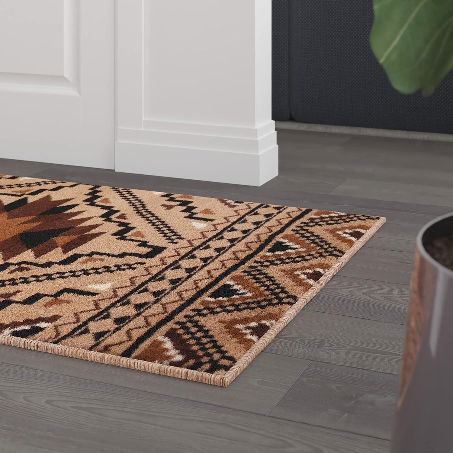 imageFlash Furniture Marana Collection Southwestern Style Area Rug Brown Olefin Accent Rug 5 x 7 Cotton Backing Entryway Living Room BedroomBrown