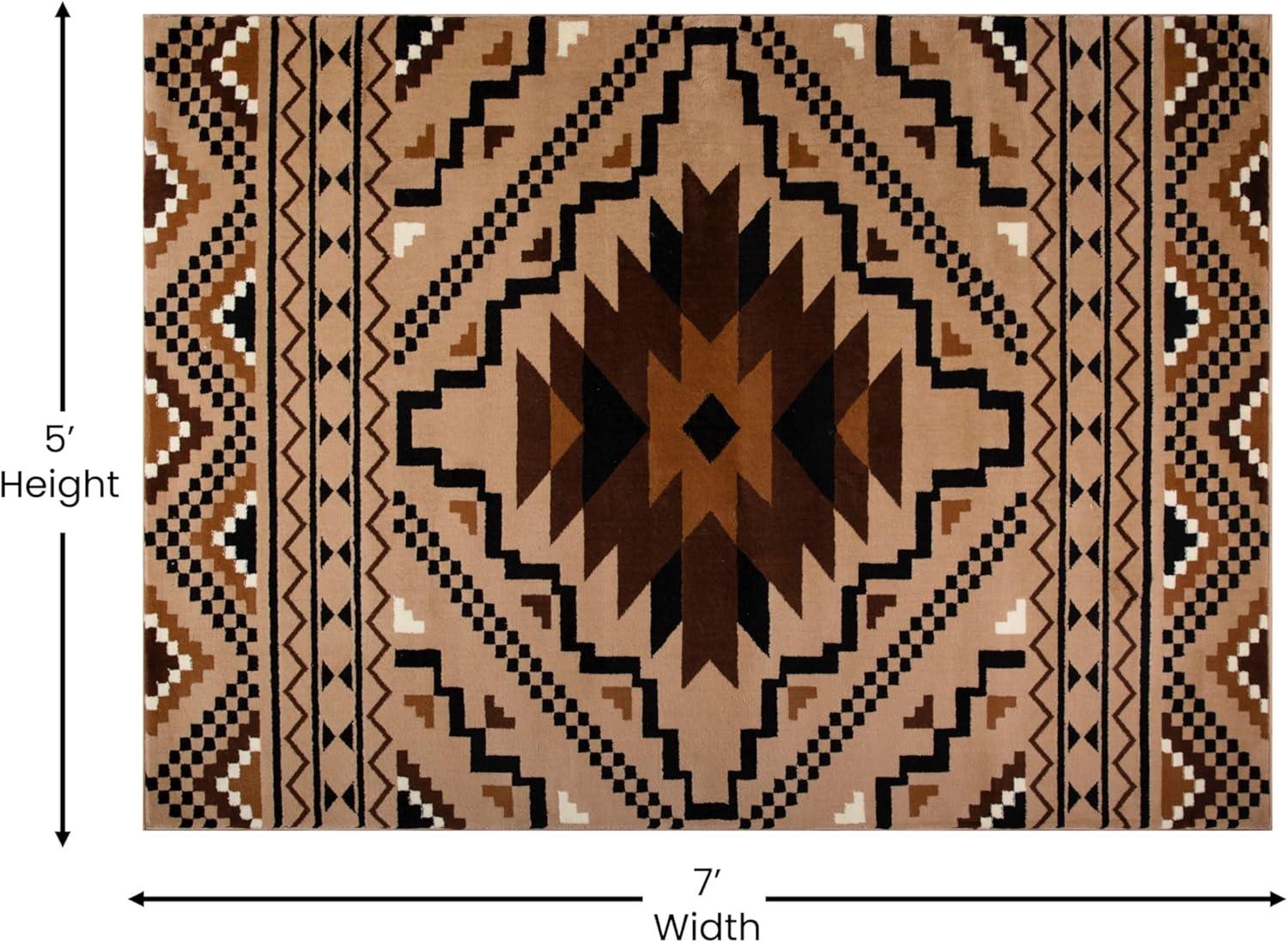 imageFlash Furniture Marana Collection Southwestern Style Area Rug Brown Olefin Accent Rug 5 x 7 Cotton Backing Entryway Living Room BedroomBrown