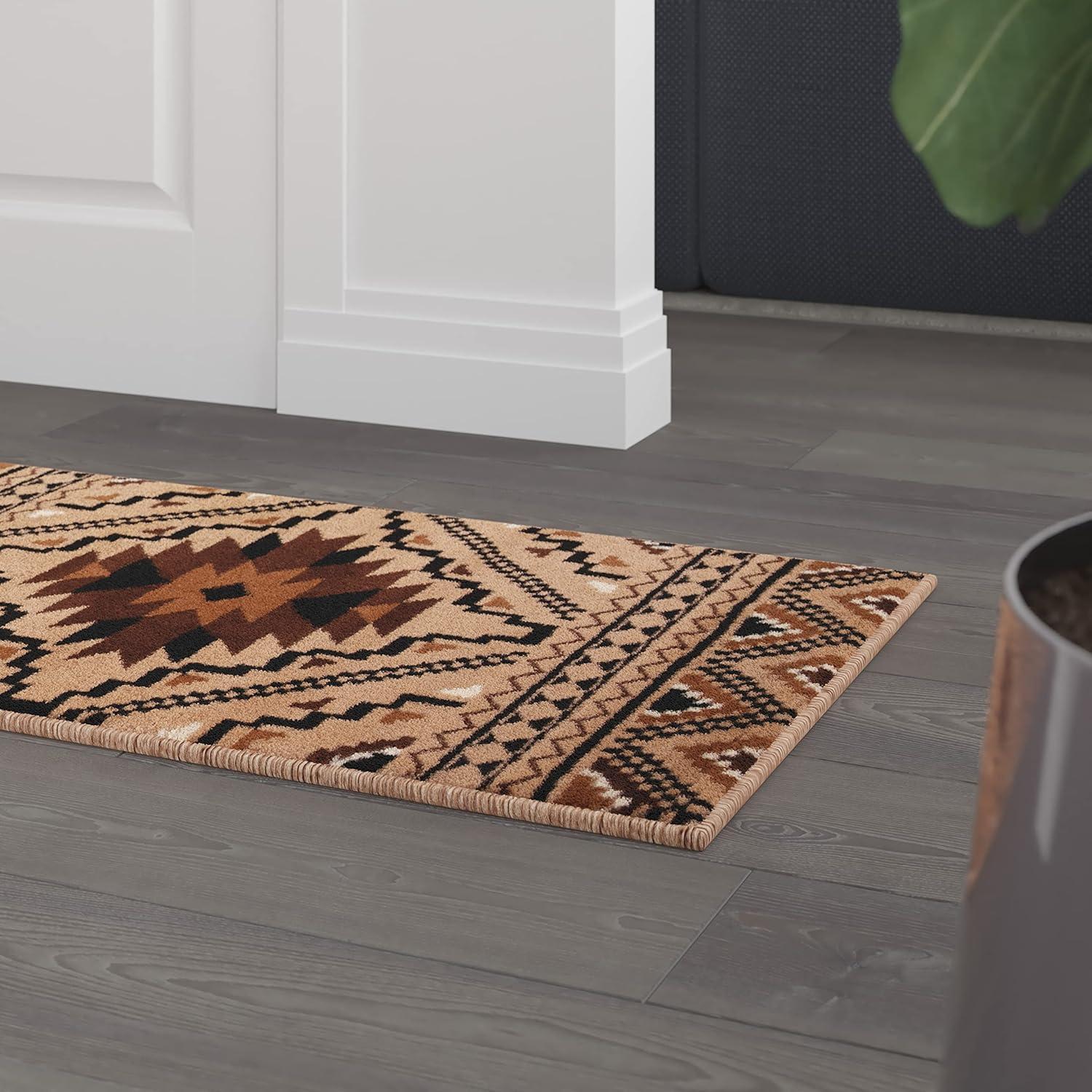 imageFlash Furniture Marana Collection Southwestern Style Area Rug Brown Olefin Accent Rug 5 x 7 Cotton Backing Entryway Living Room BedroomBrown
