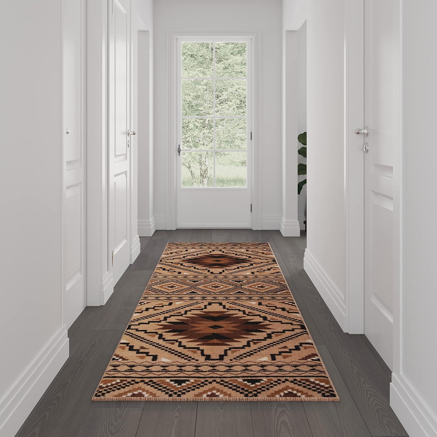 imageFlash Furniture Marana Collection Southwestern Style Area Rug Brown Olefin Accent Rug 5 x 7 Cotton Backing Entryway Living Room BedroomBrown