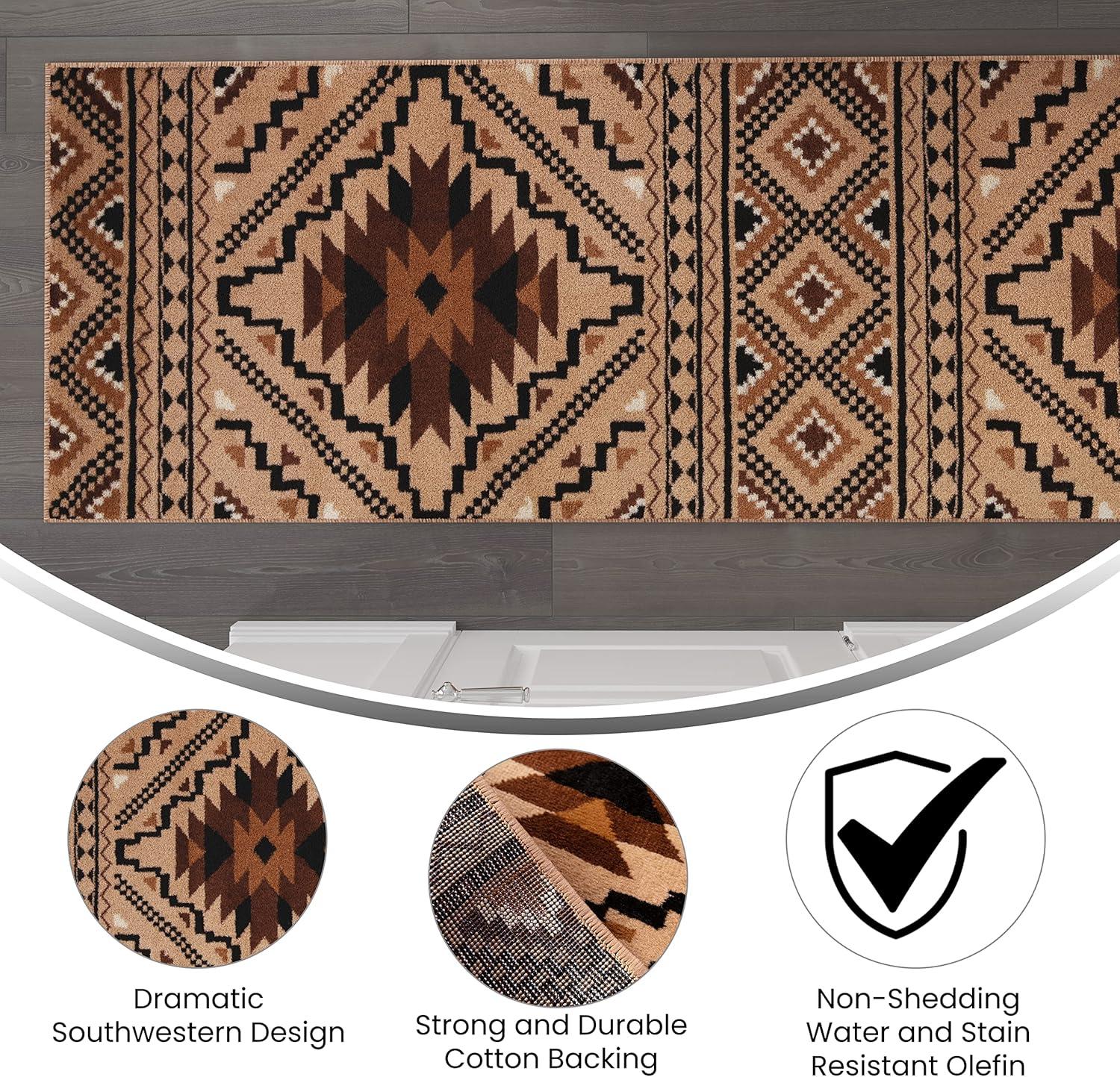 imageFlash Furniture Marana Collection Southwestern Style Area Rug Brown Olefin Accent Rug 5 x 7 Cotton Backing Entryway Living Room BedroomBrown