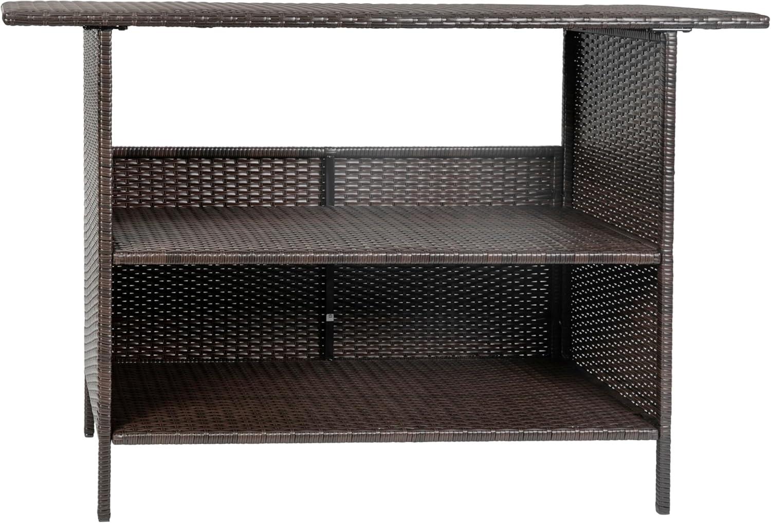 imageFlash Furniture Marco IndoorOutdoor Patio Bar Counter Table AllWeather Wicker Rattan Pattern 2 Shelves GrayBrown