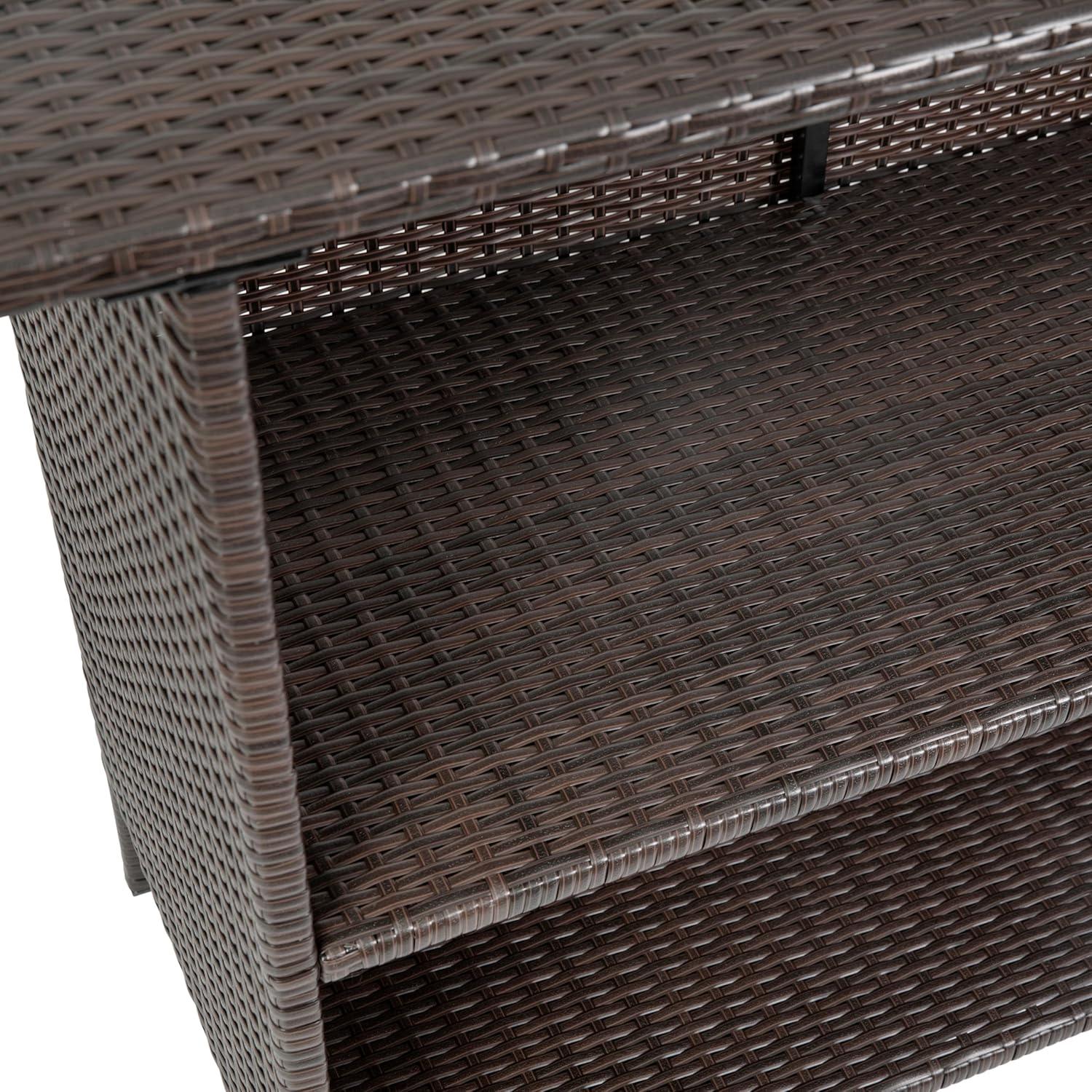imageFlash Furniture Marco IndoorOutdoor Patio Bar Counter Table AllWeather Wicker Rattan Pattern 2 Shelves GrayBrown