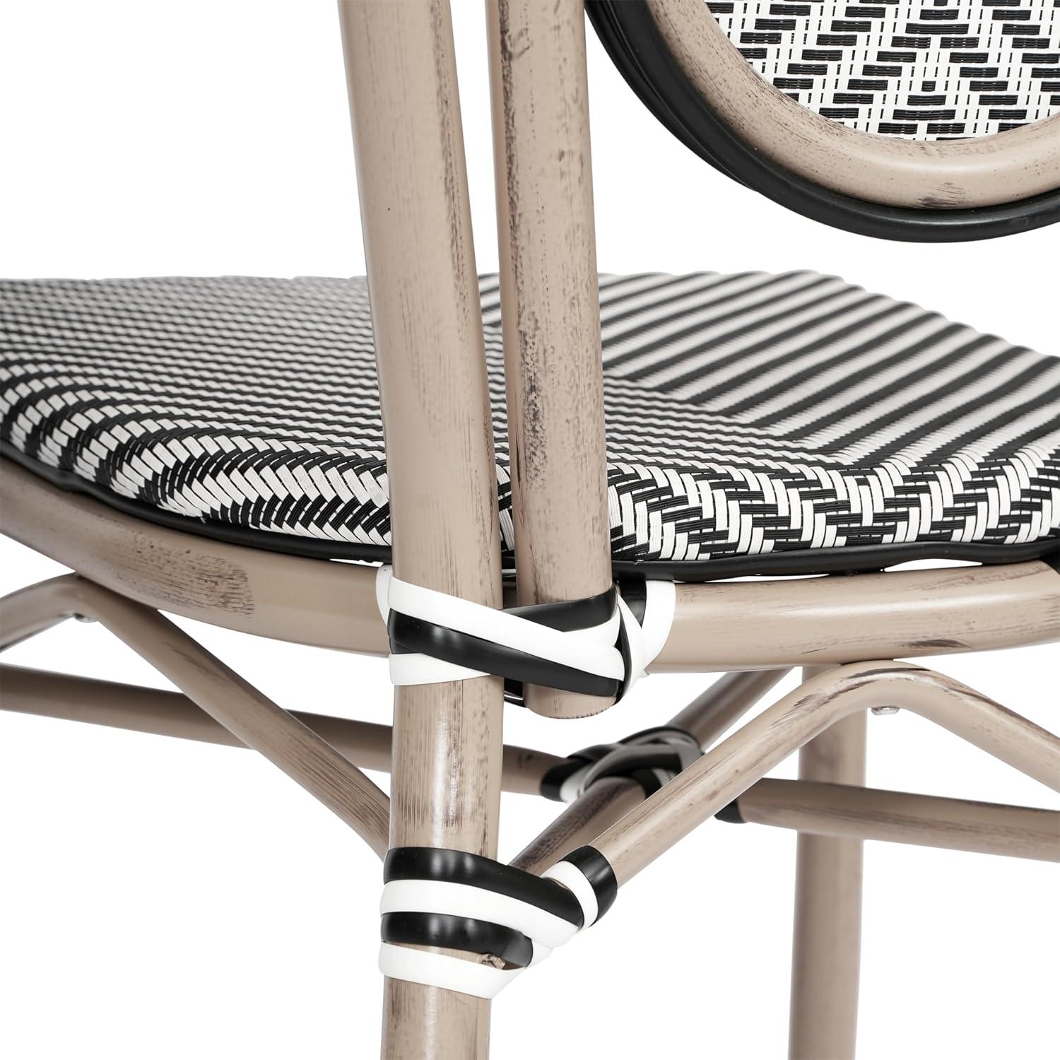 imageFlash Furniture Marseille IndoorOutdoor Commercial Bistro Stack Chair Black Textilene Back and Seat Natural Bamboo Print Metal FrameBlack WhiteLight Natural Frame