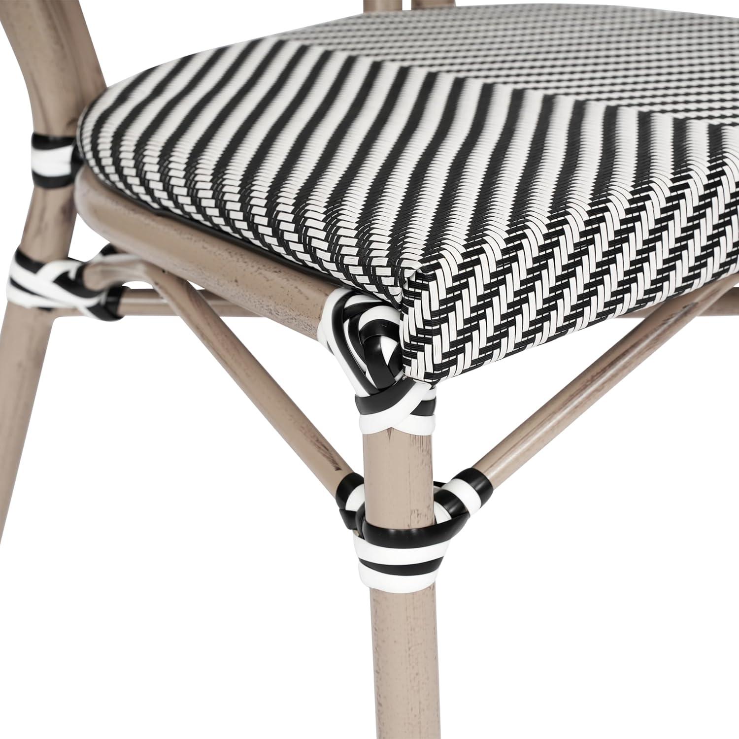 imageFlash Furniture Marseille IndoorOutdoor Commercial Bistro Stack Chair Black Textilene Back and Seat Natural Bamboo Print Metal FrameBlack WhiteLight Natural Frame