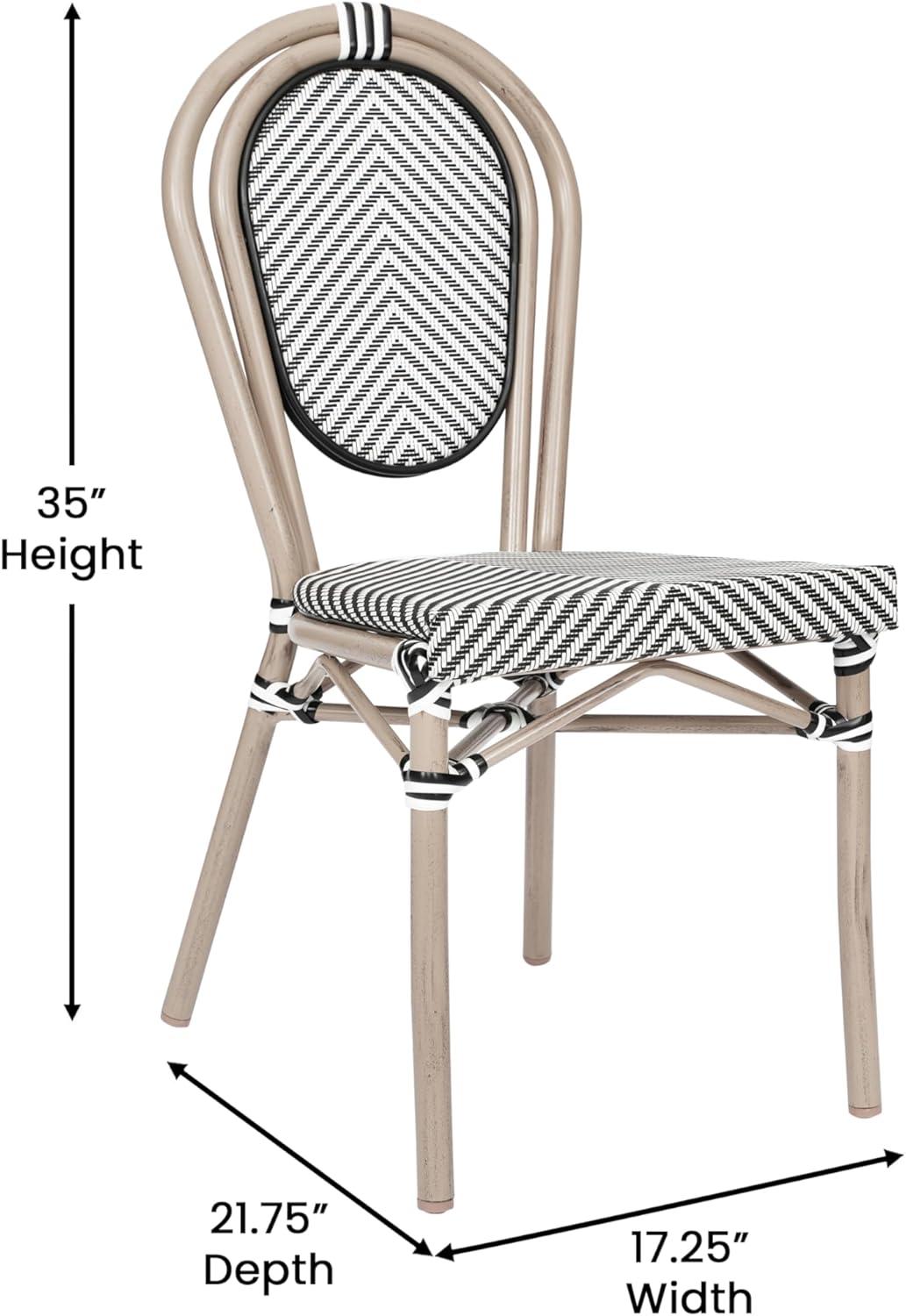 imageFlash Furniture Marseille IndoorOutdoor Commercial Bistro Stack Chair Black Textilene Back and Seat Natural Bamboo Print Metal FrameBlack WhiteLight Natural Frame