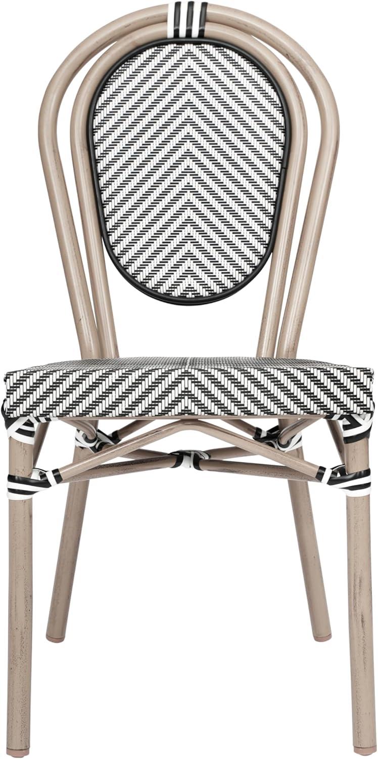 imageFlash Furniture Marseille IndoorOutdoor Commercial Bistro Stack Chair Black Textilene Back and Seat Natural Bamboo Print Metal FrameBlack WhiteLight Natural Frame