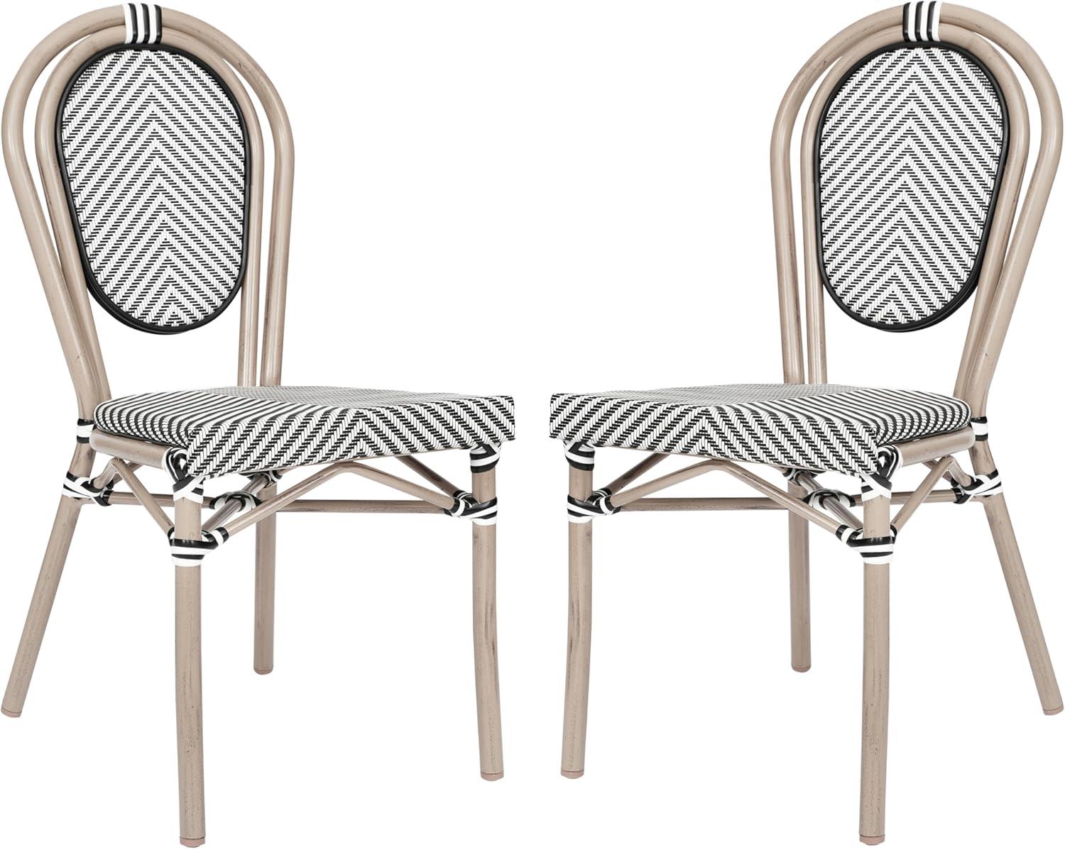 imageFlash Furniture Marseille IndoorOutdoor Commercial Bistro Stack Chair Black Textilene Back and Seat Natural Bamboo Print Metal FrameBlack WhiteLight Natural Frame