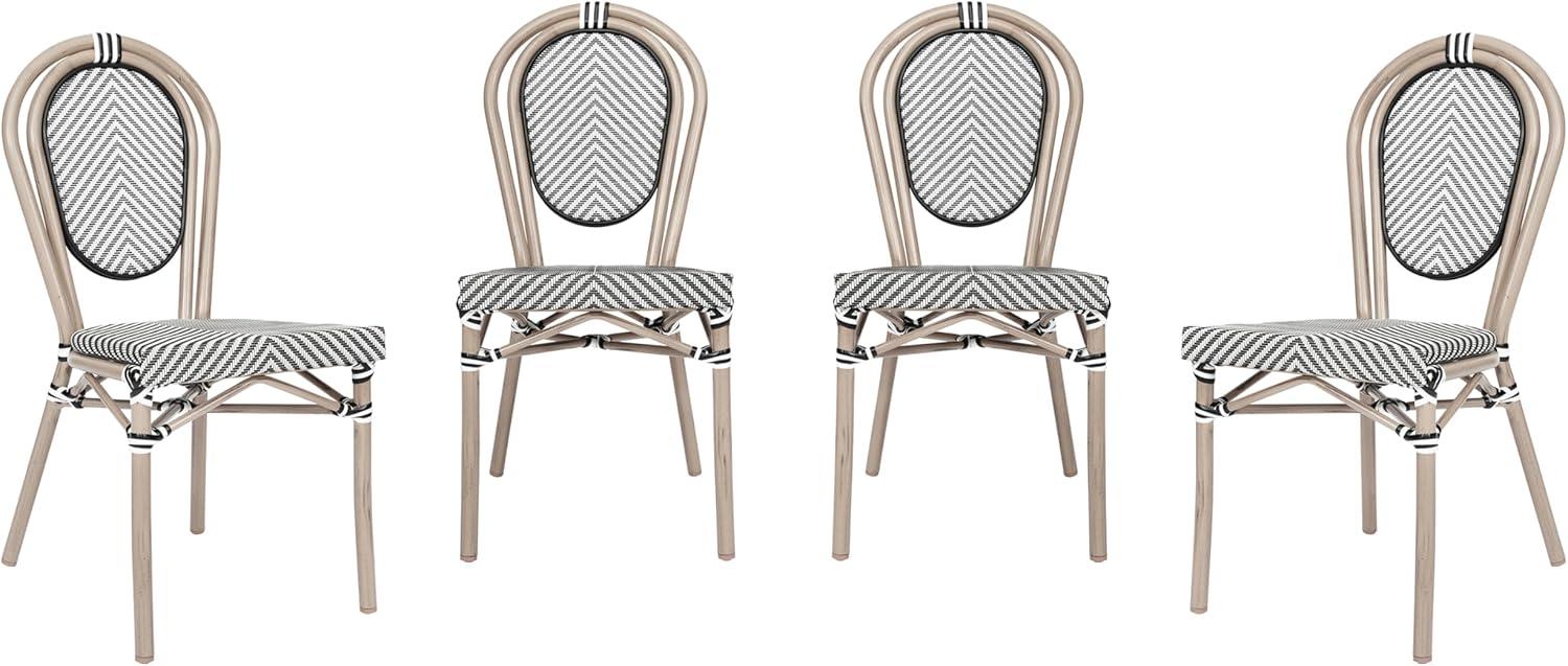 imageFlash Furniture Marseille IndoorOutdoor Commercial Bistro Stack Chair Black Textilene Back and Seat Natural Bamboo Print Metal FrameBlack WhiteLight Natural Frame