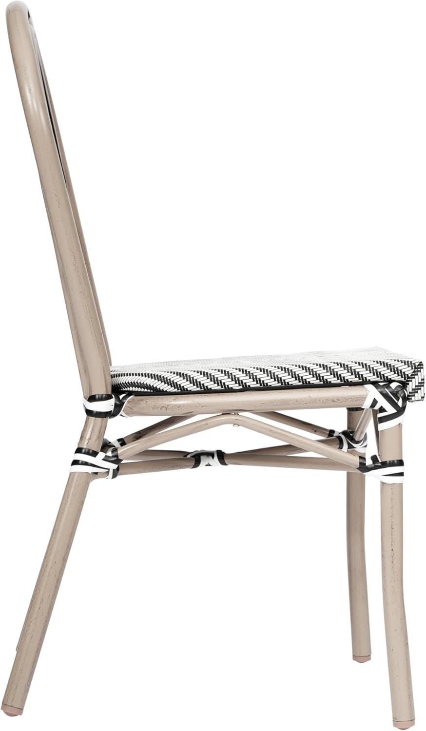 imageFlash Furniture Marseille IndoorOutdoor Commercial Bistro Stack Chair Black Textilene Back and Seat Natural Bamboo Print Metal FrameBlack WhiteLight Natural Frame