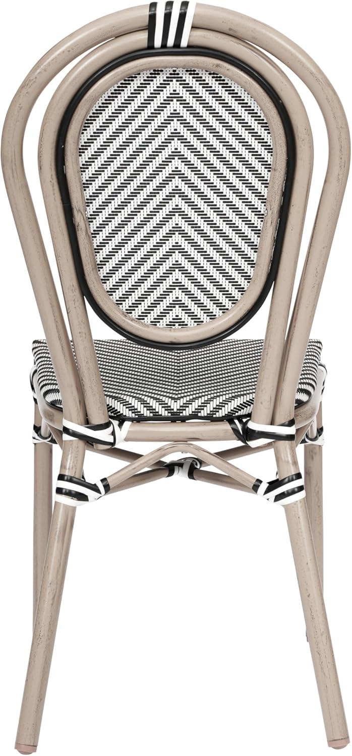 imageFlash Furniture Marseille IndoorOutdoor Commercial Bistro Stack Chair Black Textilene Back and Seat Natural Bamboo Print Metal FrameBlack WhiteLight Natural Frame
