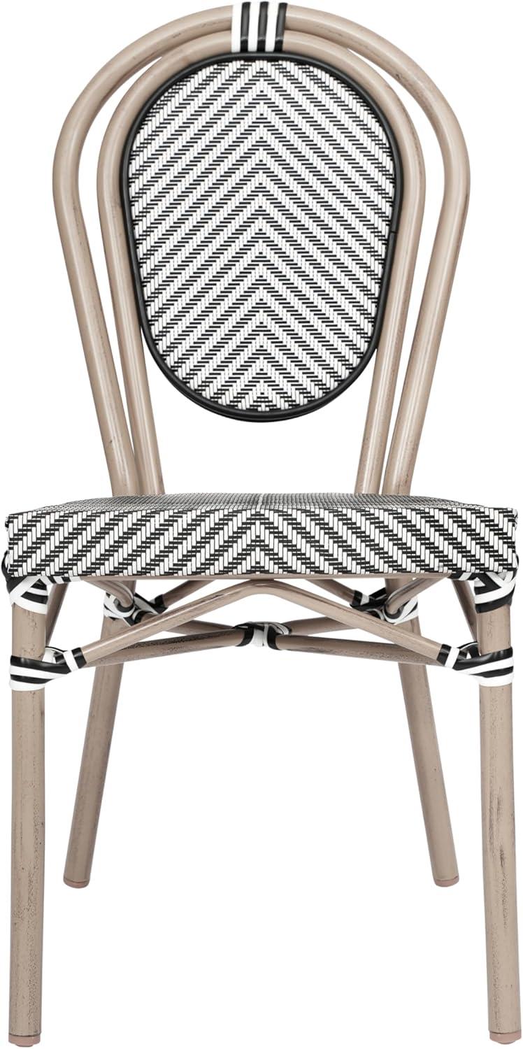 imageFlash Furniture Marseille IndoorOutdoor Commercial Bistro Stack Chair Black Textilene Back and Seat Natural Bamboo Print Metal FrameBlack WhiteLight Natural Frame
