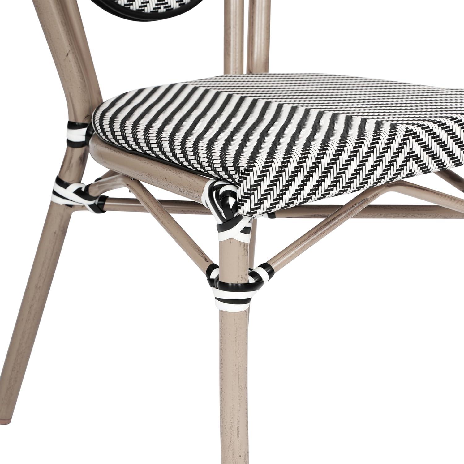 imageFlash Furniture Marseille IndoorOutdoor Commercial Bistro Stack Chair Black Textilene Back and Seat Natural Bamboo Print Metal FrameBlack WhiteLight Natural Frame