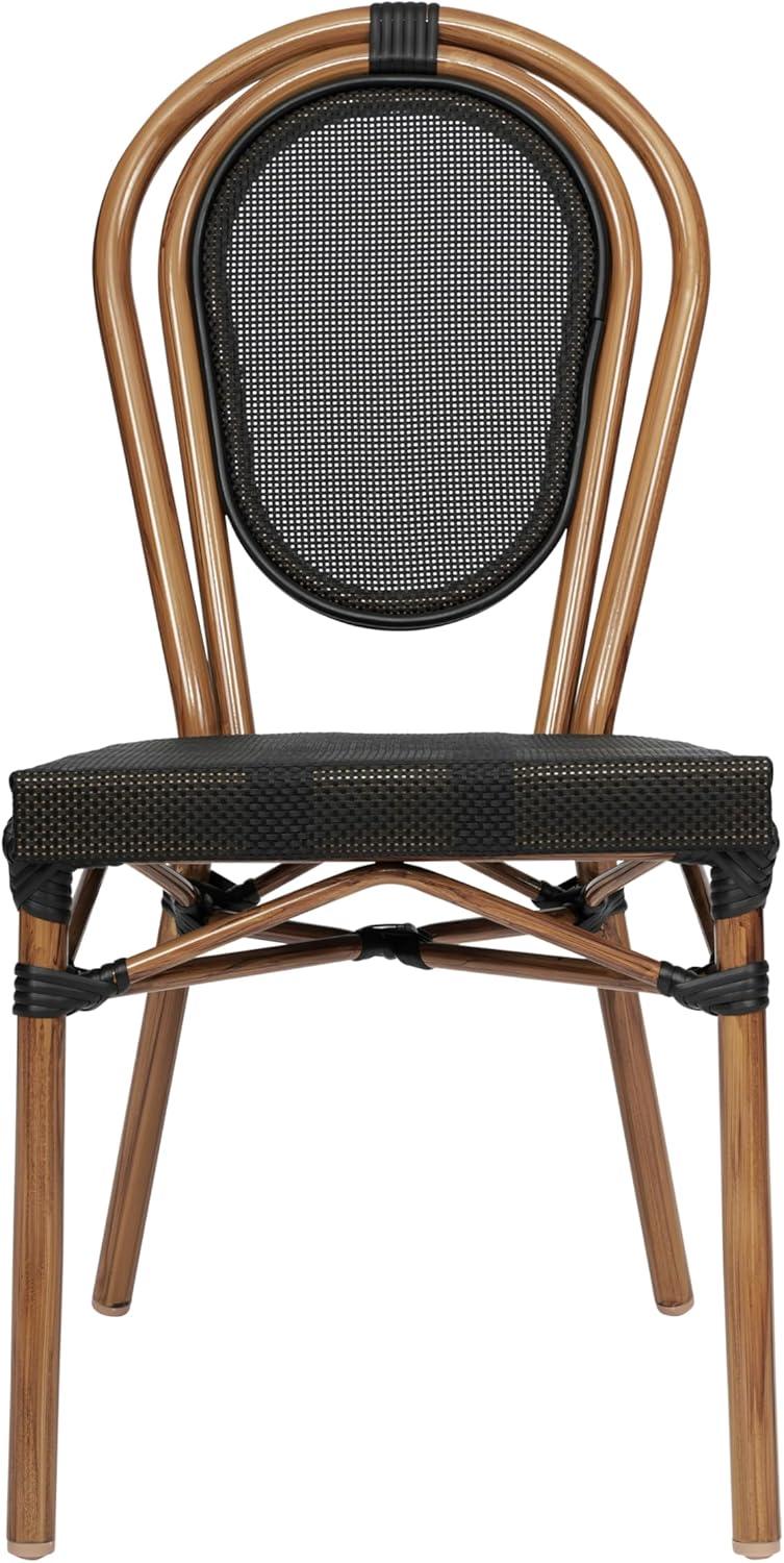imageFlash Furniture Marseille IndoorOutdoor Commercial Bistro Stack Chair Black Textilene Back and Seat Natural Bamboo Print Metal FrameBlackNatural Frame