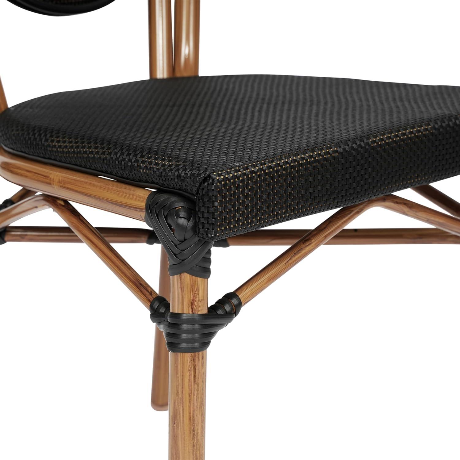 imageFlash Furniture Marseille IndoorOutdoor Commercial Bistro Stack Chair Black Textilene Back and Seat Natural Bamboo Print Metal FrameBlackNatural Frame