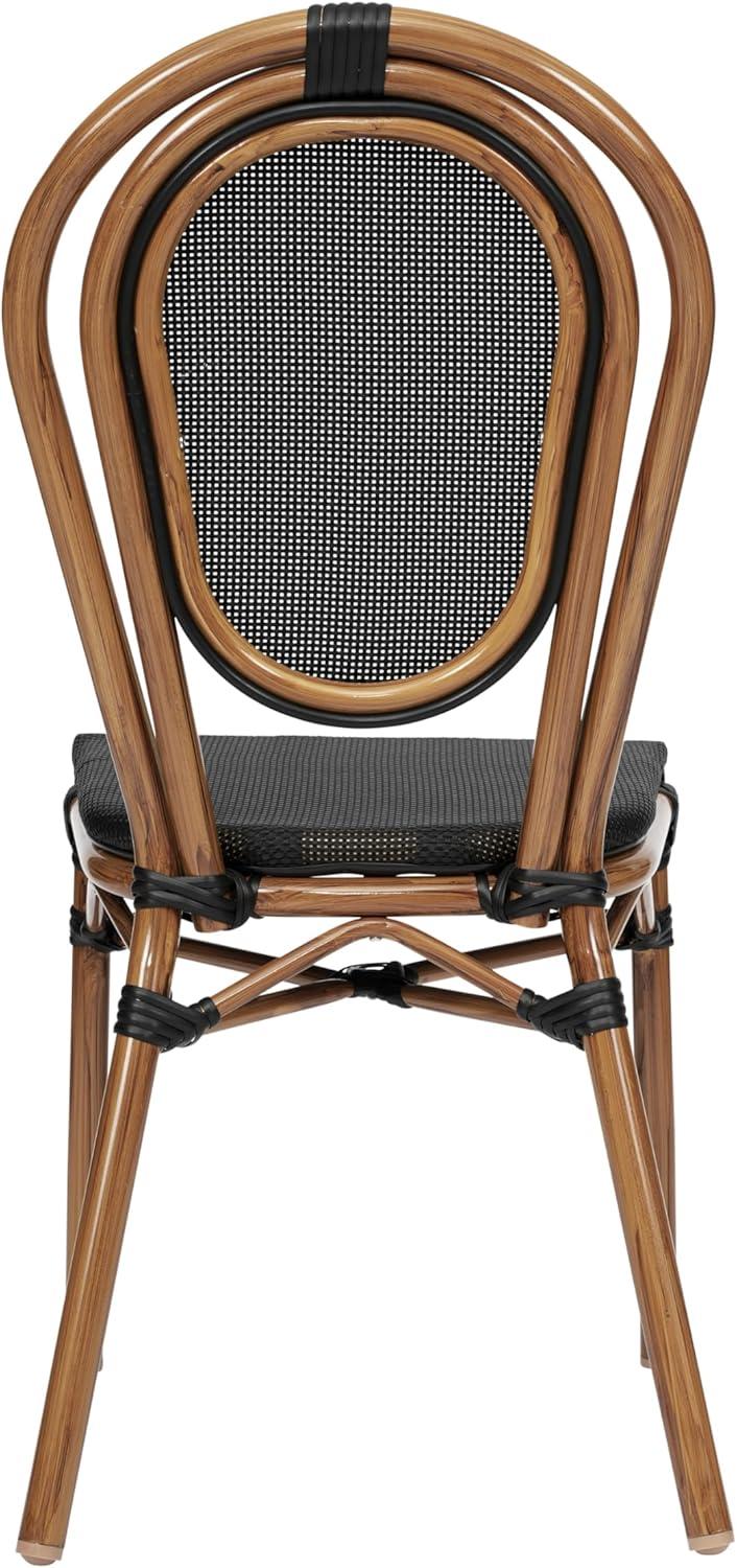 imageFlash Furniture Marseille IndoorOutdoor Commercial Bistro Stack Chair Black Textilene Back and Seat Natural Bamboo Print Metal FrameBlackNatural Frame