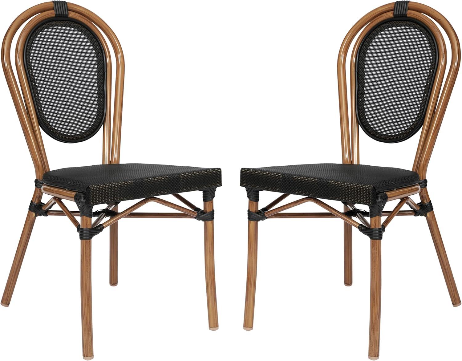 imageFlash Furniture Marseille IndoorOutdoor Commercial Bistro Stack Chair Black Textilene Back and Seat Natural Bamboo Print Metal FrameBlackNatural Frame