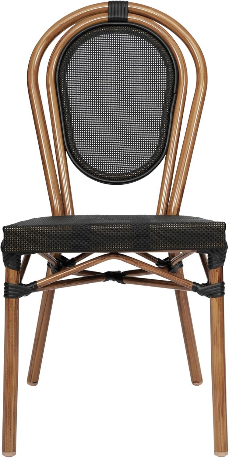 imageFlash Furniture Marseille IndoorOutdoor Commercial Bistro Stack Chair Black Textilene Back and Seat Natural Bamboo Print Metal FrameBlackNatural Frame