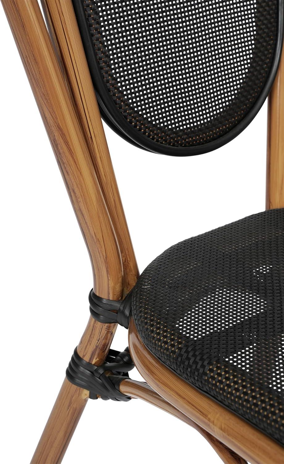 imageFlash Furniture Marseille IndoorOutdoor Commercial Bistro Stack Chair Black Textilene Back and Seat Natural Bamboo Print Metal FrameBlackNatural Frame