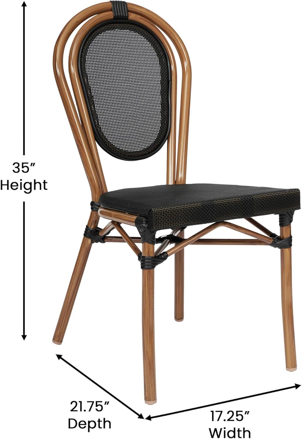 imageFlash Furniture Marseille IndoorOutdoor Commercial Bistro Stack Chair Black Textilene Back and Seat Natural Bamboo Print Metal FrameBlackNatural Frame