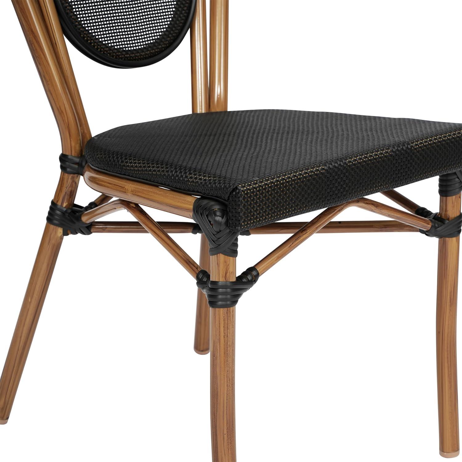 imageFlash Furniture Marseille IndoorOutdoor Commercial Bistro Stack Chair Black Textilene Back and Seat Natural Bamboo Print Metal FrameBlackNatural Frame