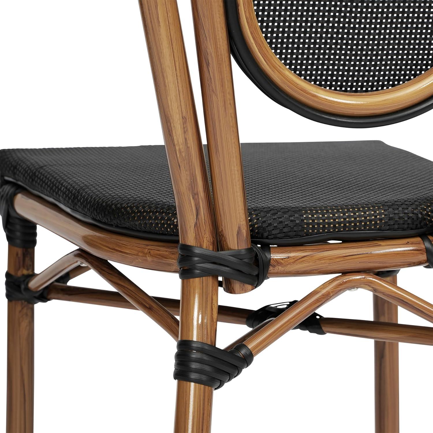 imageFlash Furniture Marseille IndoorOutdoor Commercial Bistro Stack Chair Black Textilene Back and Seat Natural Bamboo Print Metal FrameBlackNatural Frame