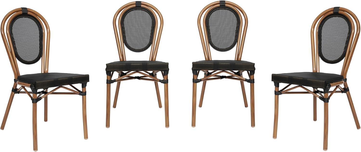 imageFlash Furniture Marseille IndoorOutdoor Commercial Bistro Stack Chair Black Textilene Back and Seat Natural Bamboo Print Metal FrameBlackNatural Frame
