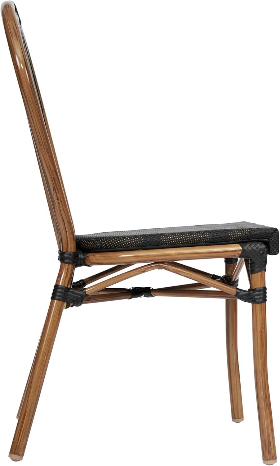 imageFlash Furniture Marseille IndoorOutdoor Commercial Bistro Stack Chair Black Textilene Back and Seat Natural Bamboo Print Metal FrameBlackNatural Frame