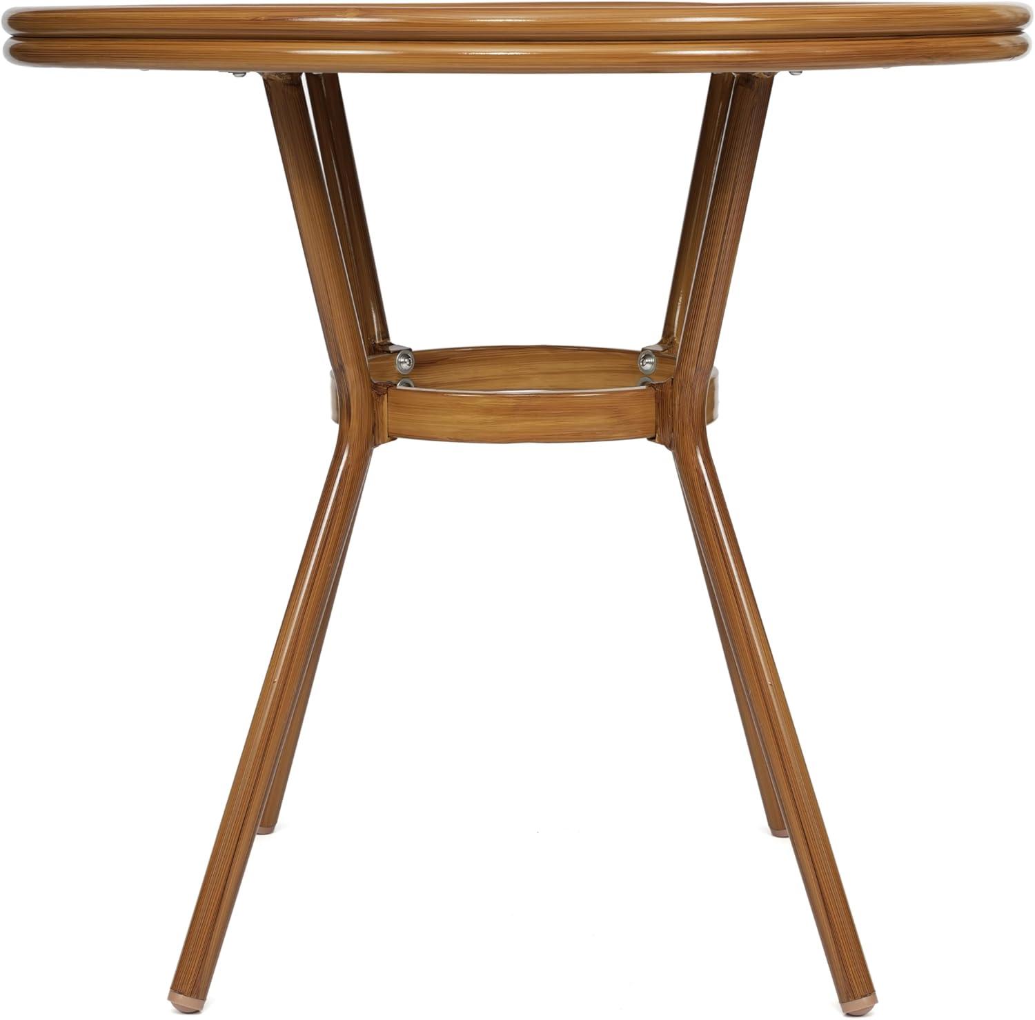 imageFlash Furniture Marseille IndoorOutdoor Commercial Bistro Table Tempered Glass Top Textilene Fabric Natural Bamboo Print Aluminum Frame 315quot BlackBlack TextileneNatural Frame