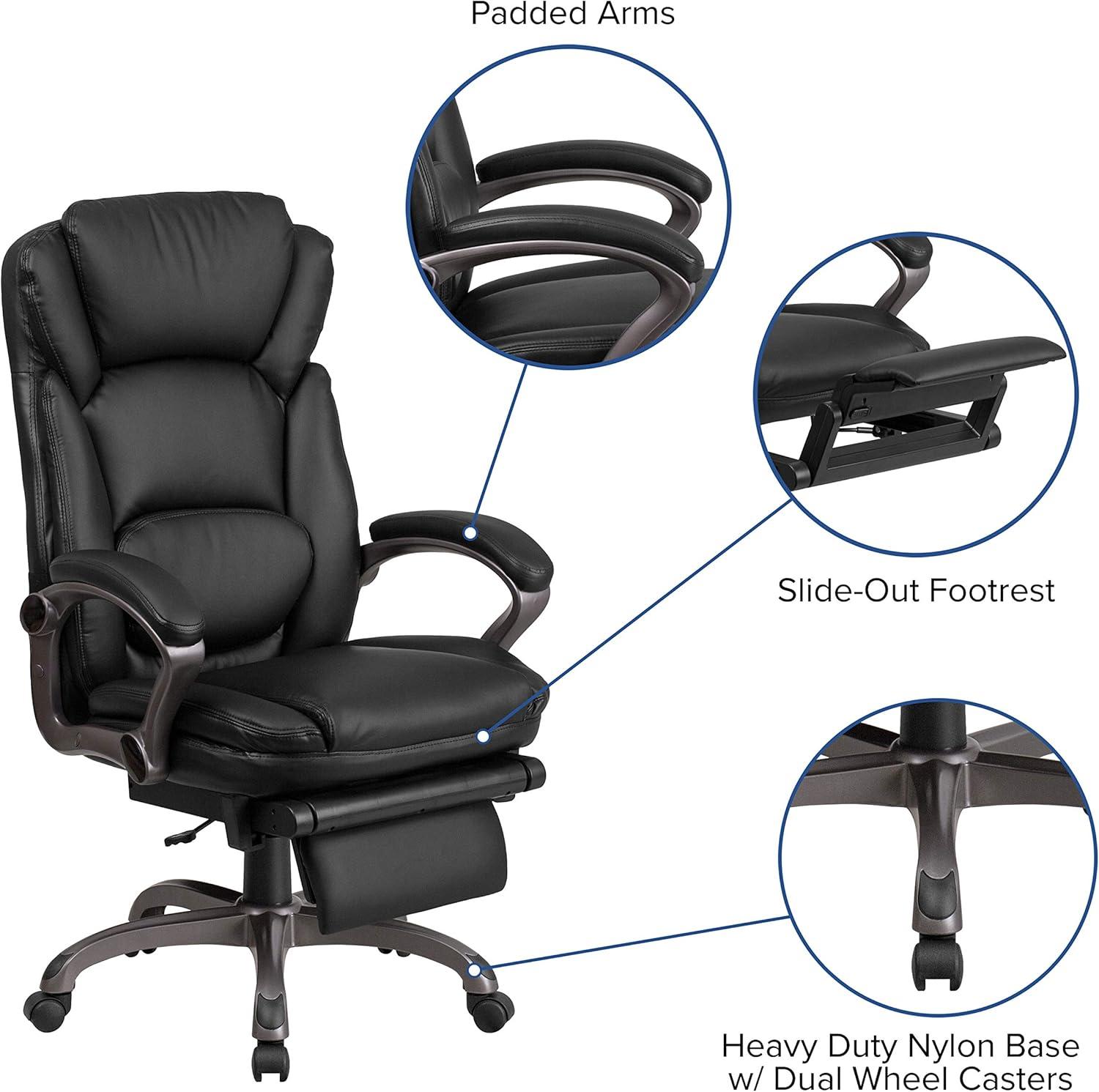 imageFlash Furniture Martin High Back Black LeatherSoft Executive Reclining Ergonomic Swivel Office Chair with Outer Lumbar Cushion and Arms