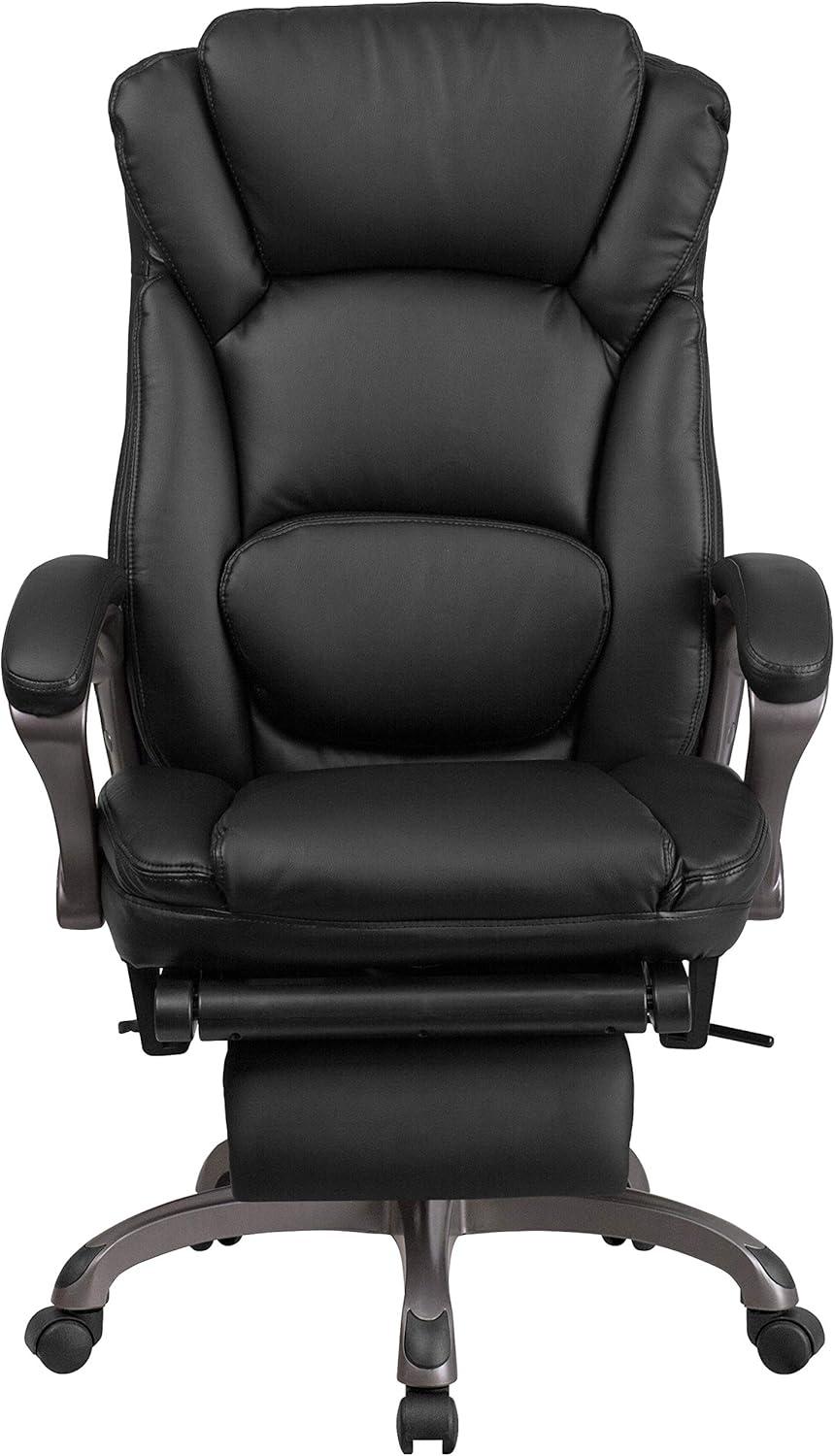 imageFlash Furniture Martin High Back Black LeatherSoft Executive Reclining Ergonomic Swivel Office Chair with Outer Lumbar Cushion and Arms