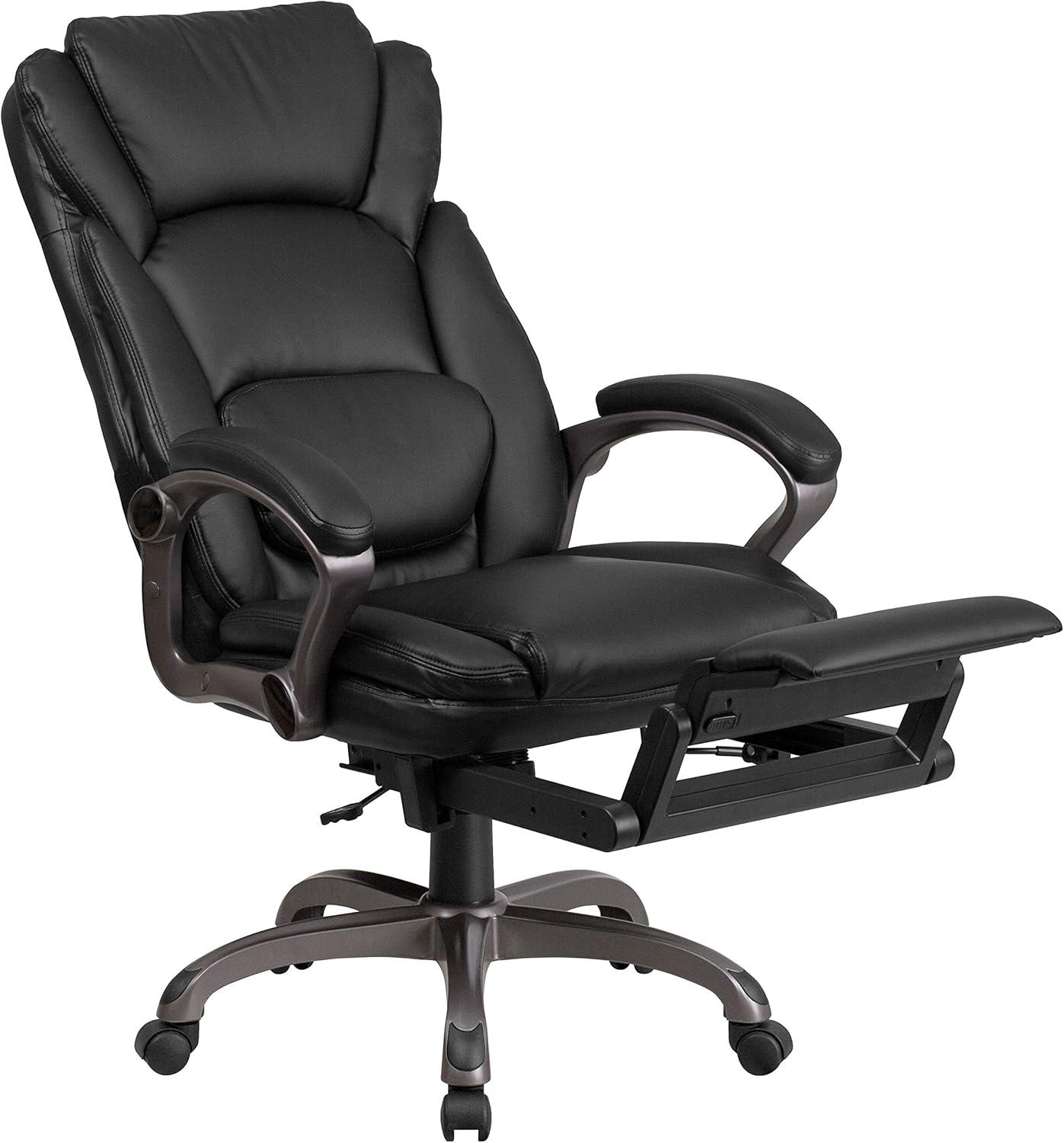 imageFlash Furniture Martin High Back Black LeatherSoft Executive Reclining Ergonomic Swivel Office Chair with Outer Lumbar Cushion and Arms