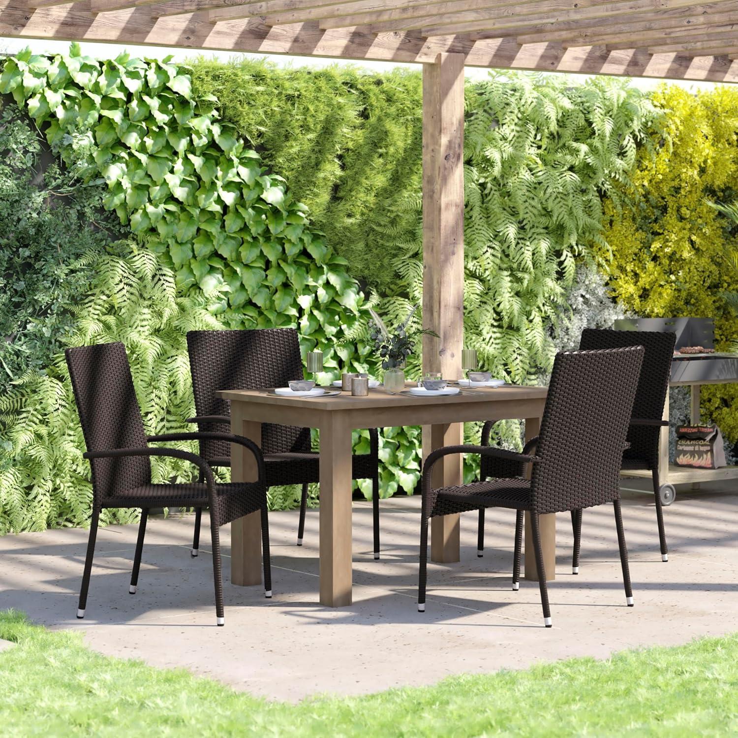 imageFlash Furniture Maxim Wicker IndoorOutdoor Dining Chairs with Arms Espresso Wicker Wrapped Steel Frames Fade ampamp Weather ResistantFor Deck or Backyard Set of 2Espresso